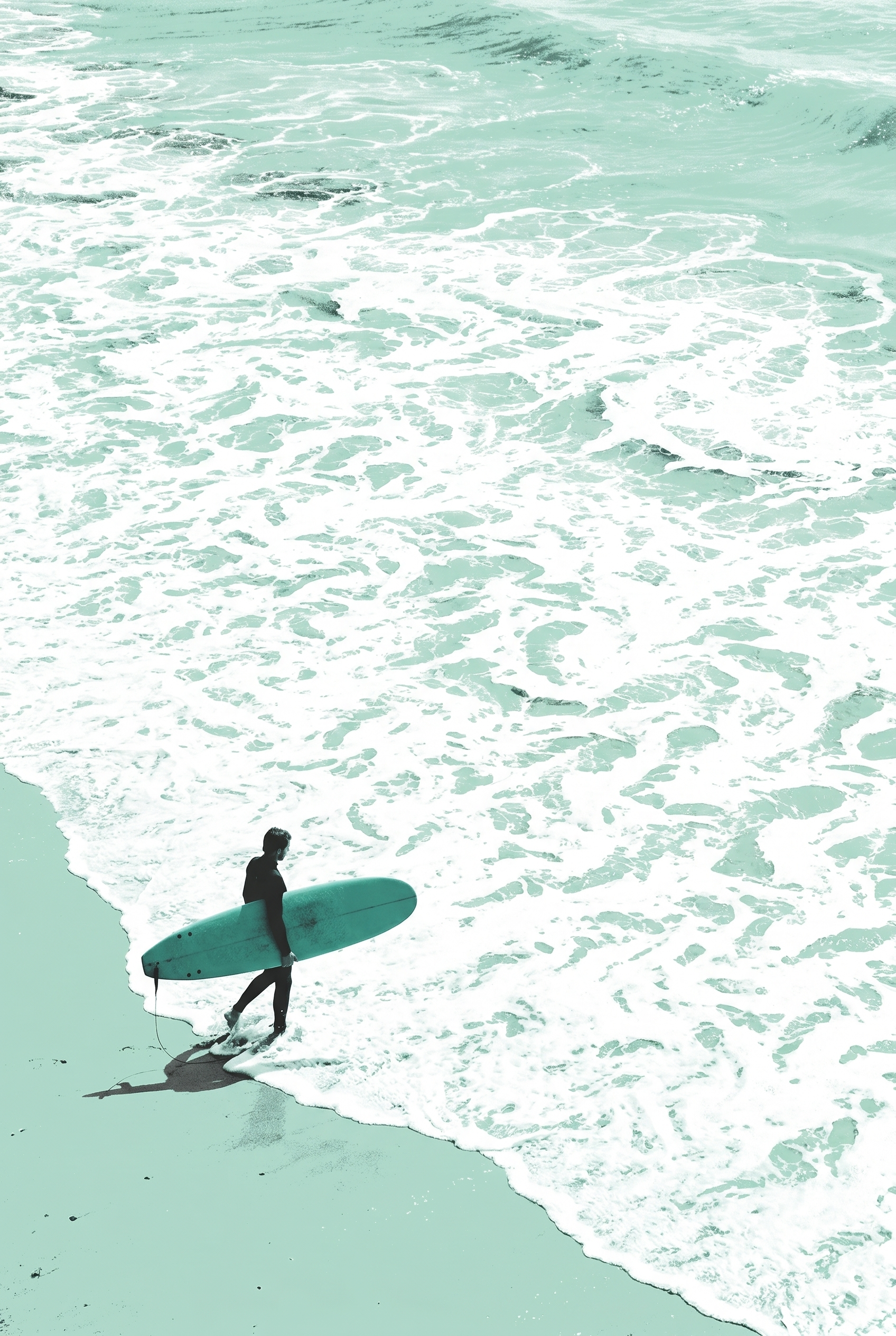 Minimalist Teal Ocean Surfer Wall Art - Sea Foam Walker