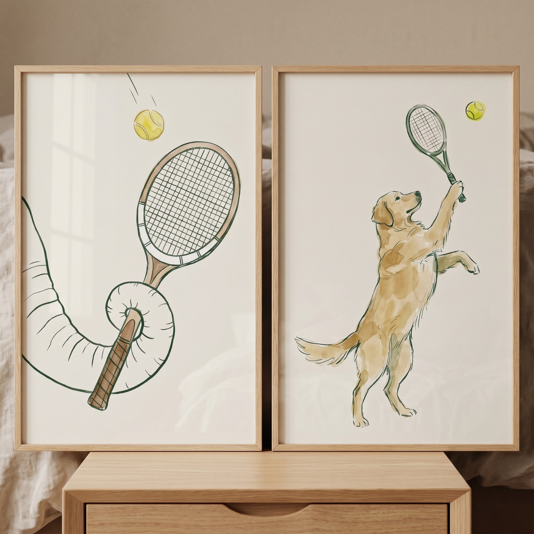 Minimalist Tennis Animals Wall Art Set of 2 - Trunk And Paw
