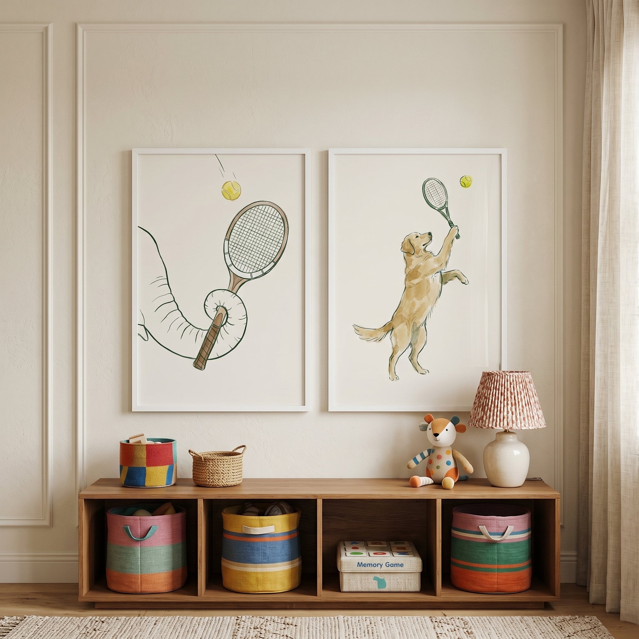 Minimalist Tennis Animals Wall Art Set of 2 - Trunk And Paw