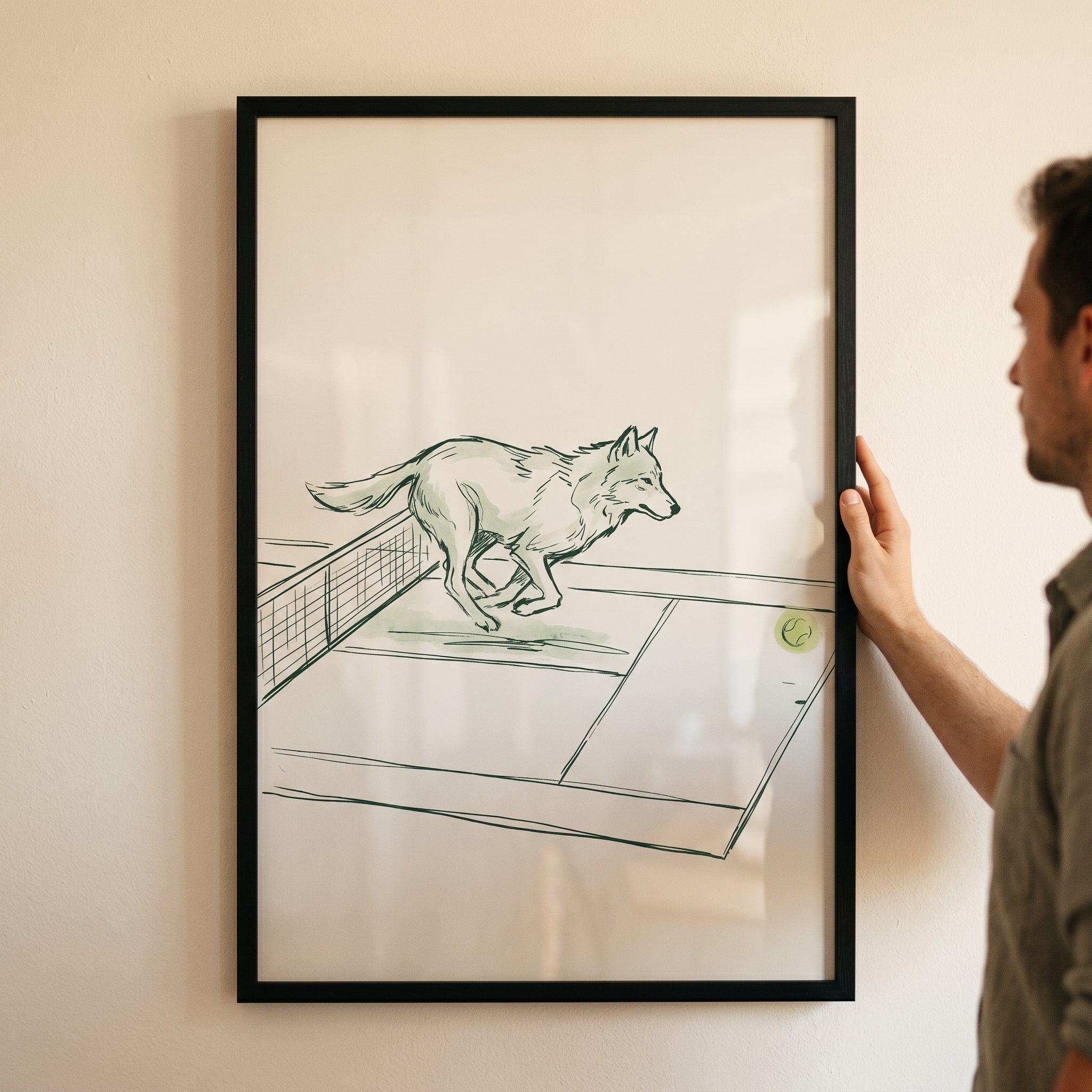 Minimalist Tennis Jumping Wolf Wall Art - Wolf Tennis Action