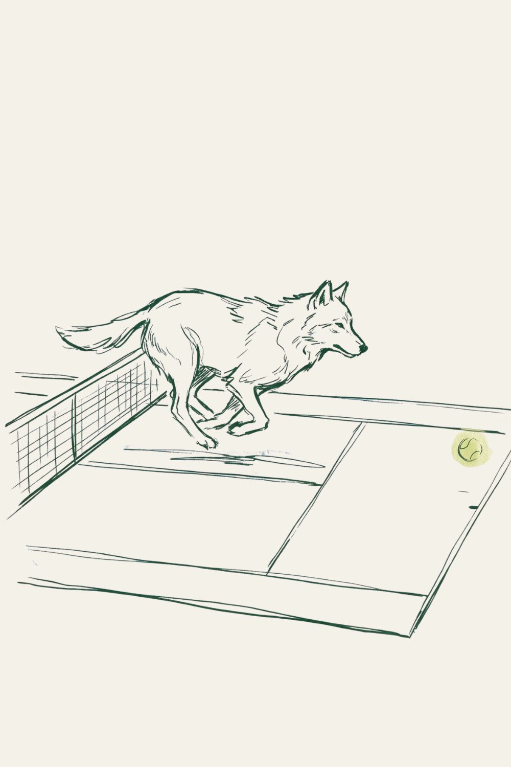 Minimalist Tennis Jumping Wolf Wall Art - Wolf Tennis Action