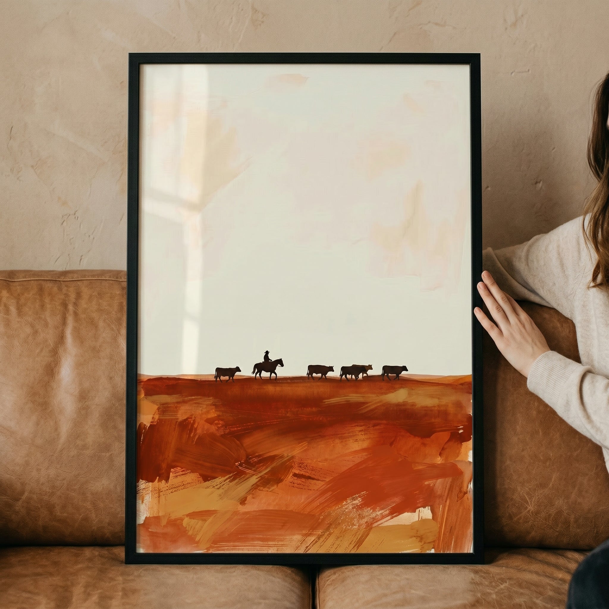 Minimalist Terracotta Desert Cowboy Wall Art - Red Earth Silhouette