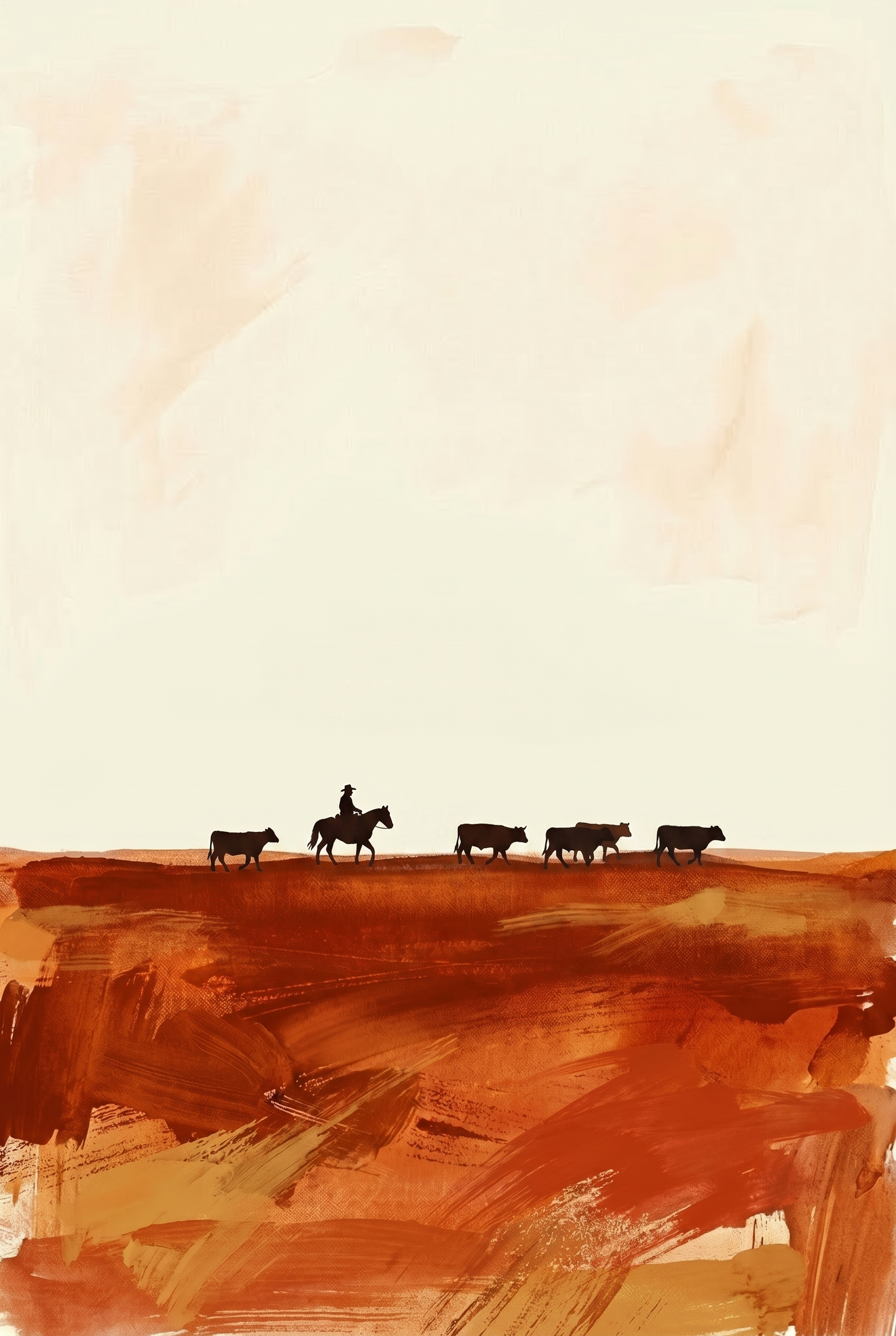 Minimalist Terracotta Desert Cowboy Wall Art - Red Earth Silhouette