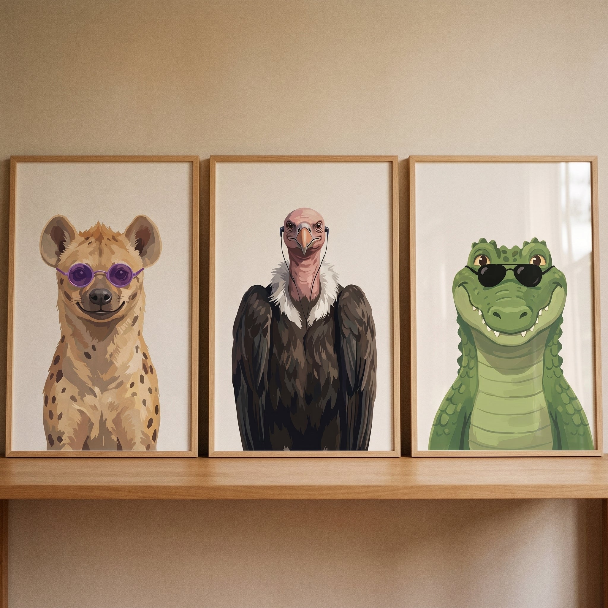 Minimalist Urban Safari Animal Artwork Set of 3 - Cool Animal Trio