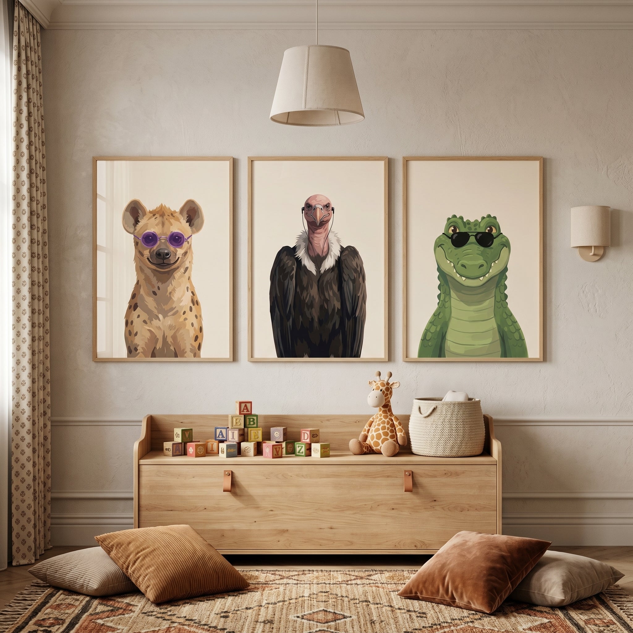 Minimalist Urban Safari Animal Artwork Set of 3 - Cool Animal Trio