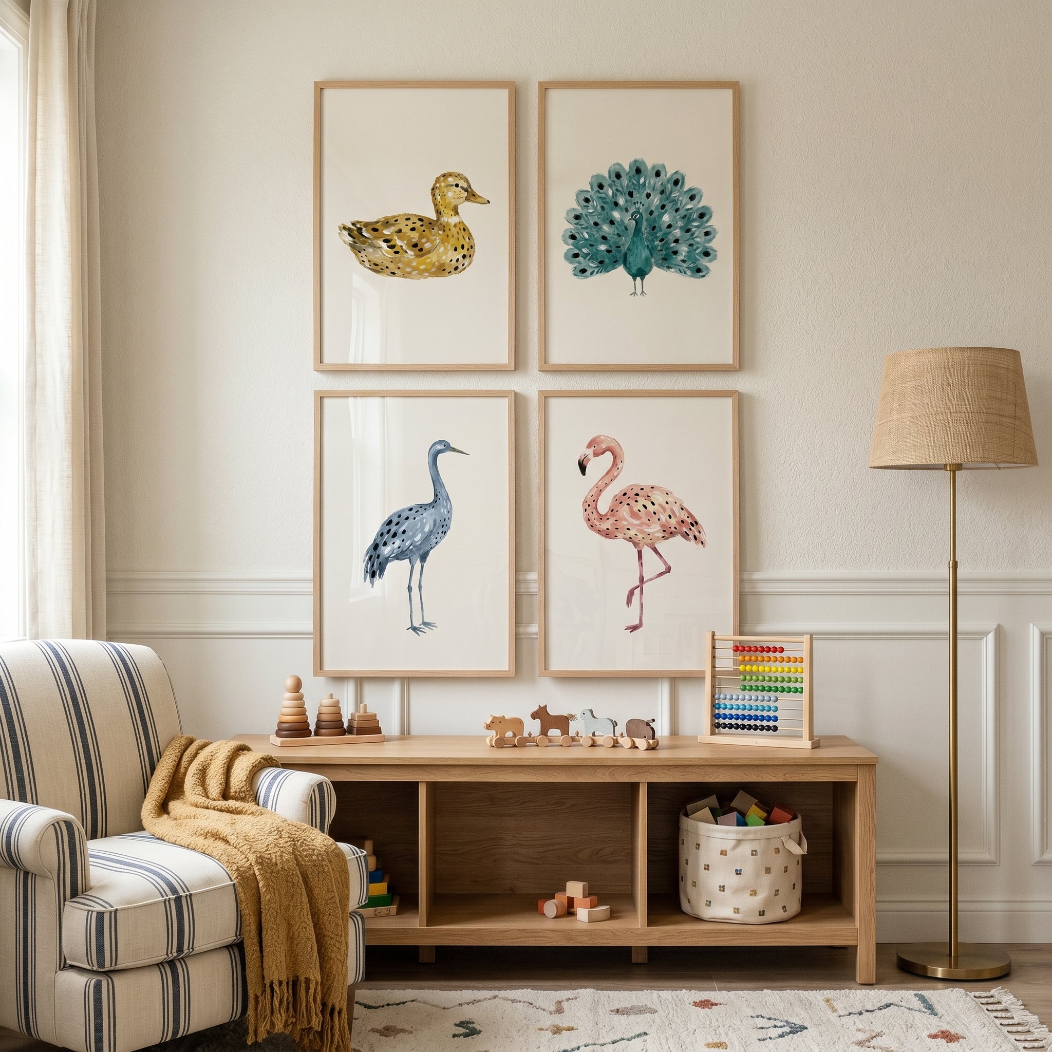 Minimalist Watercolor Spotted Birds Wall Art Set of 4 - Spotted Bird Series