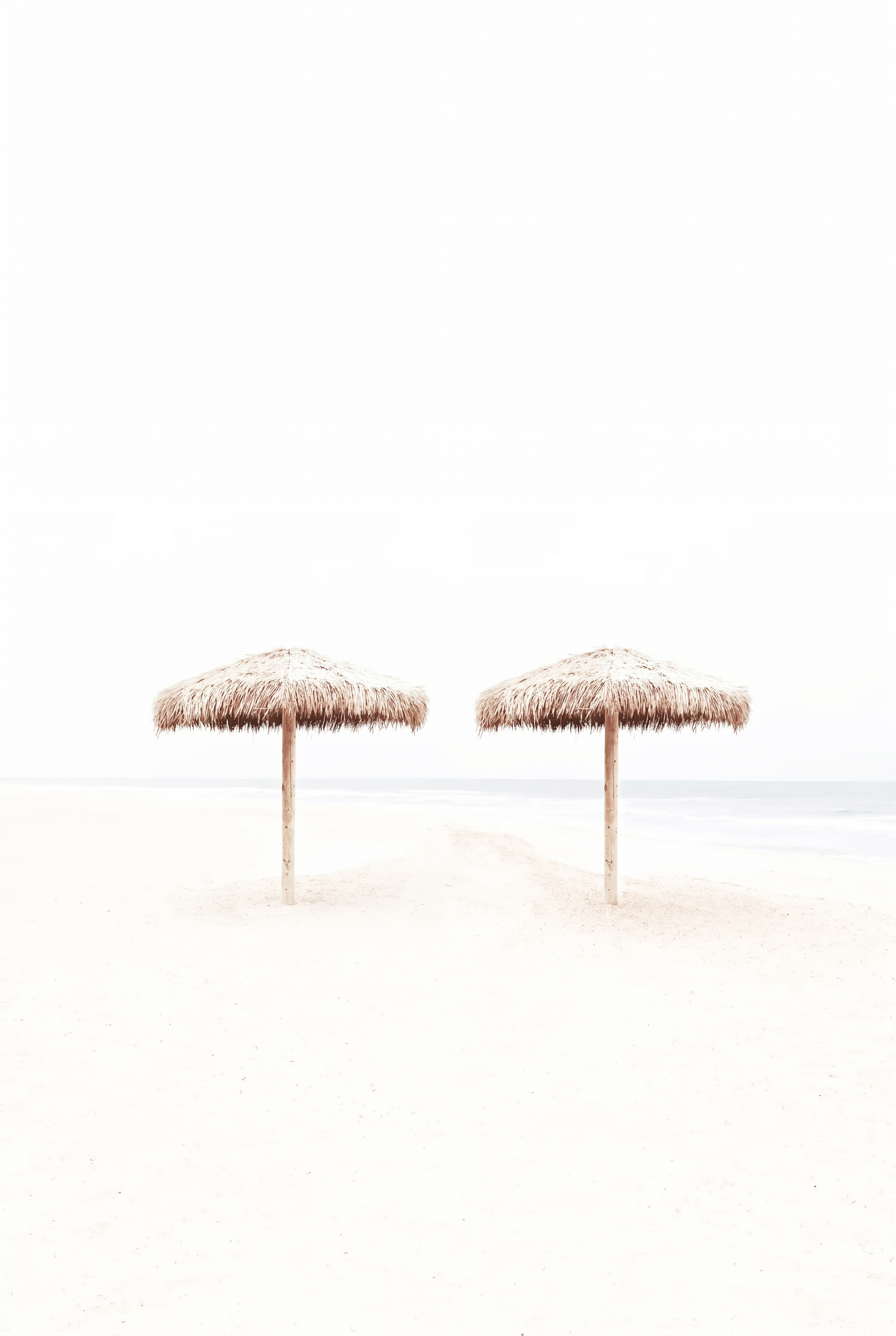 Minimalist White Beach Umbrella Wall Art - Bright Coastal Calm