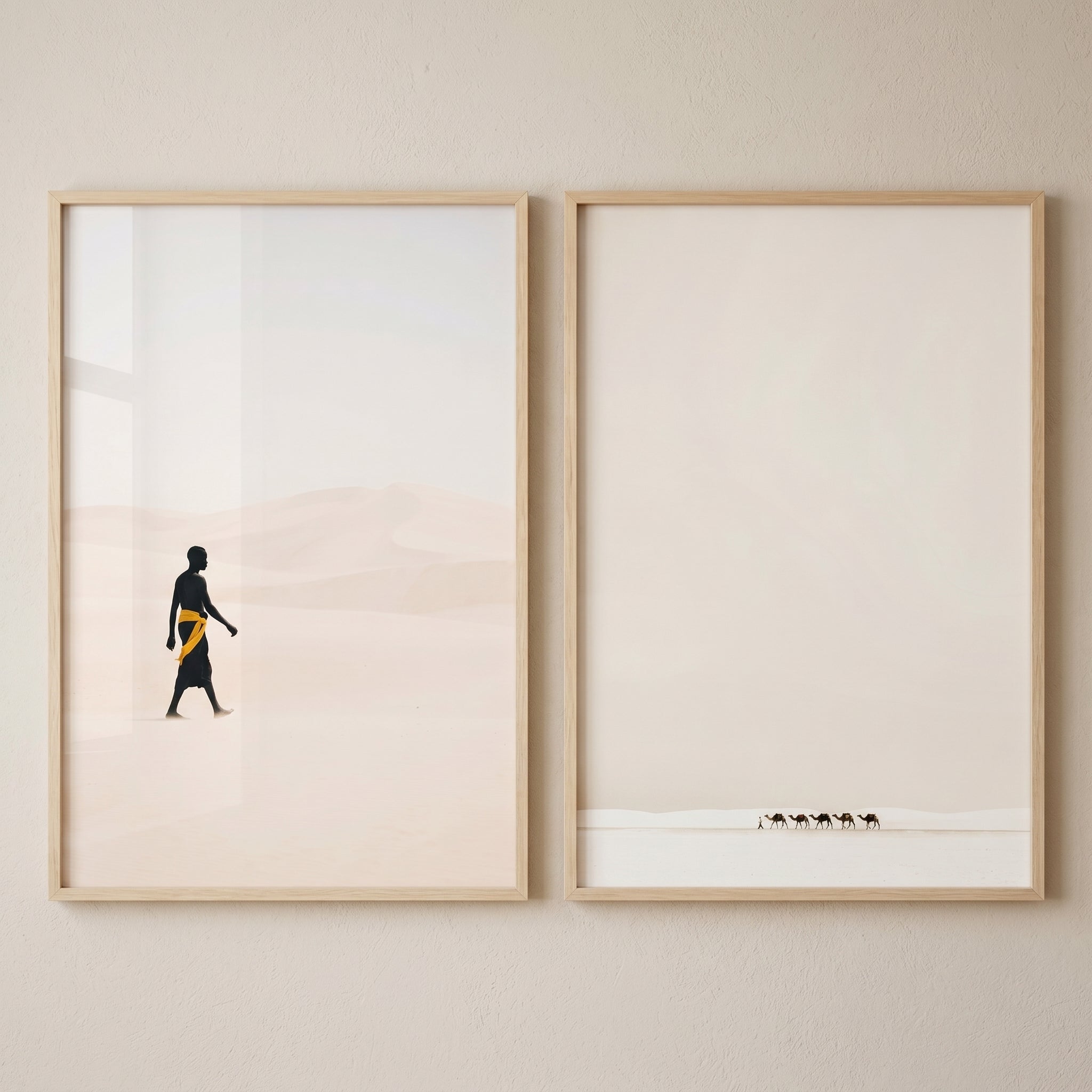 Minimalist White Desert Wall Art Set of 2 - Golden Sand Journey