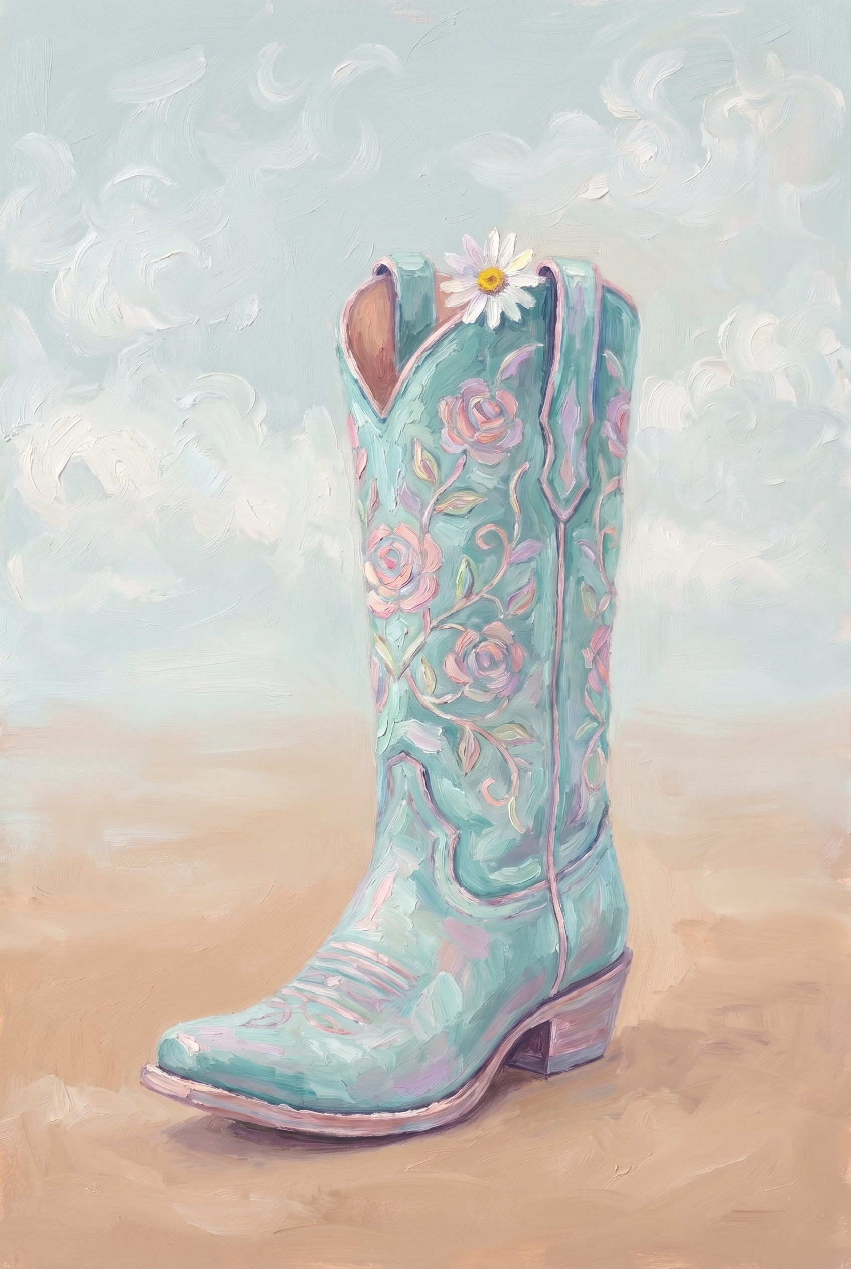 Mint Rose Cowboy Boot Wall Art - Teal Blossom Boot