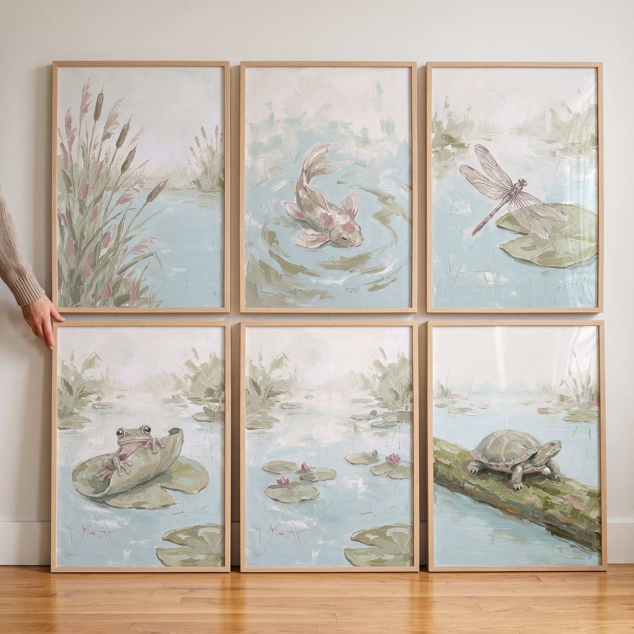 Misty Cottagecore Pond Wall Art Set Of 6 - Peaceful Pond Friends