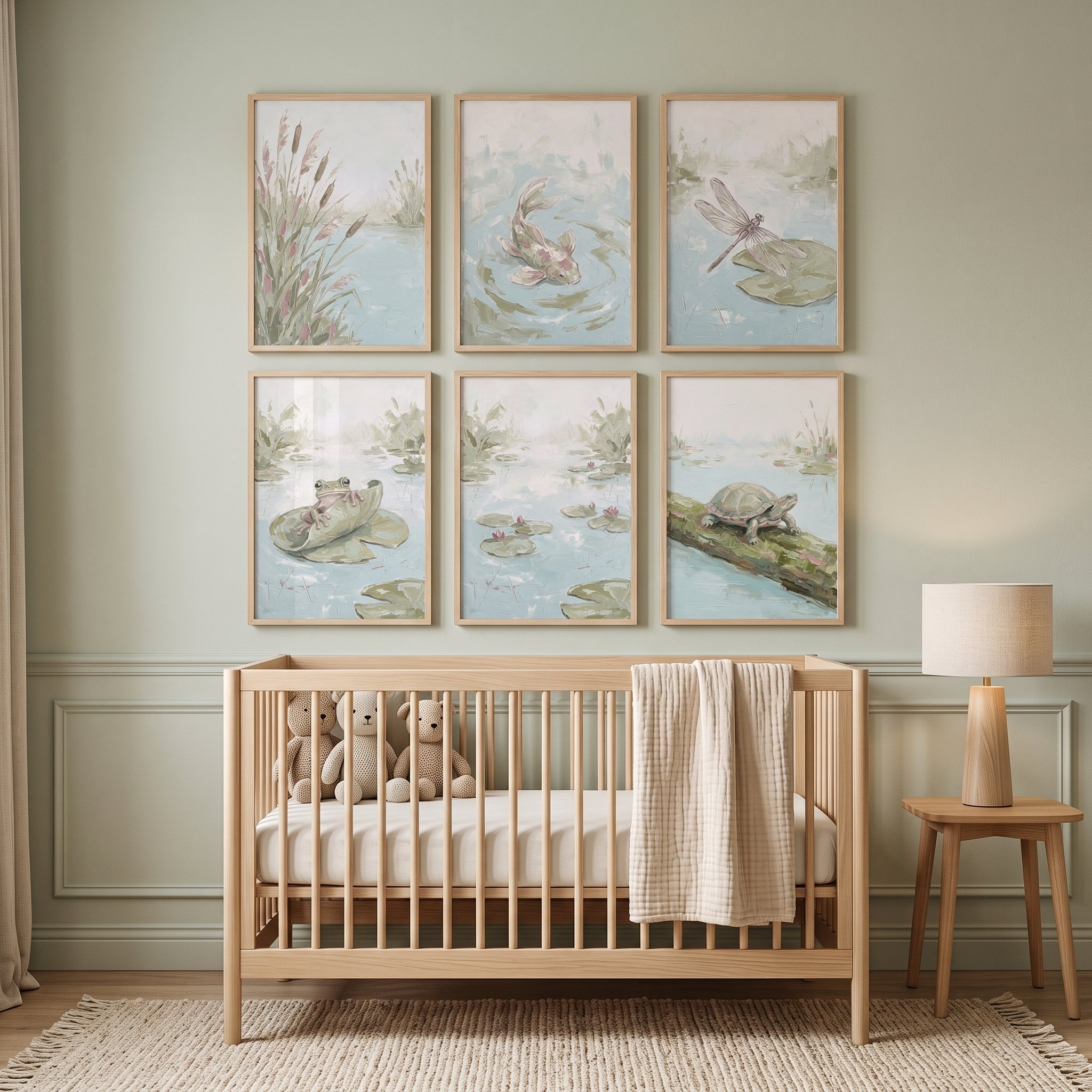 Misty Cottagecore Pond Wall Art Set Of 6 - Peaceful Pond Friends