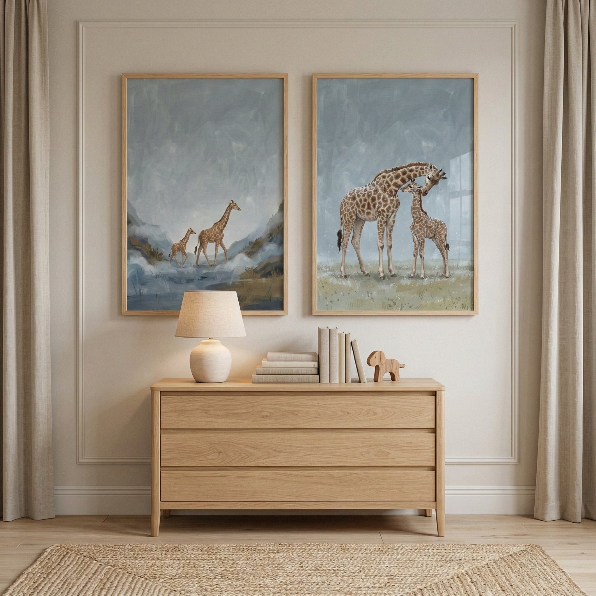 Giraffe Family Wall Art Set of 2 - Gentle Giraffe Connection