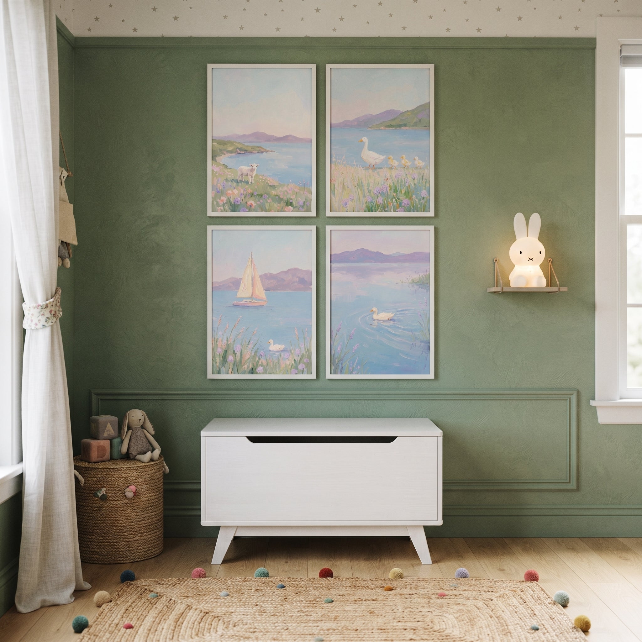 Misty Purple Mountain Coastal Wall Art Set of 4 - Soft Pastel Shores