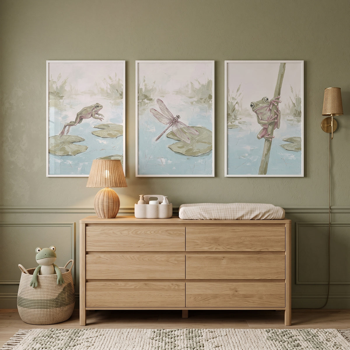 Misty Sage Pond Animals Wall Art Set of 3 - Marshland Magic