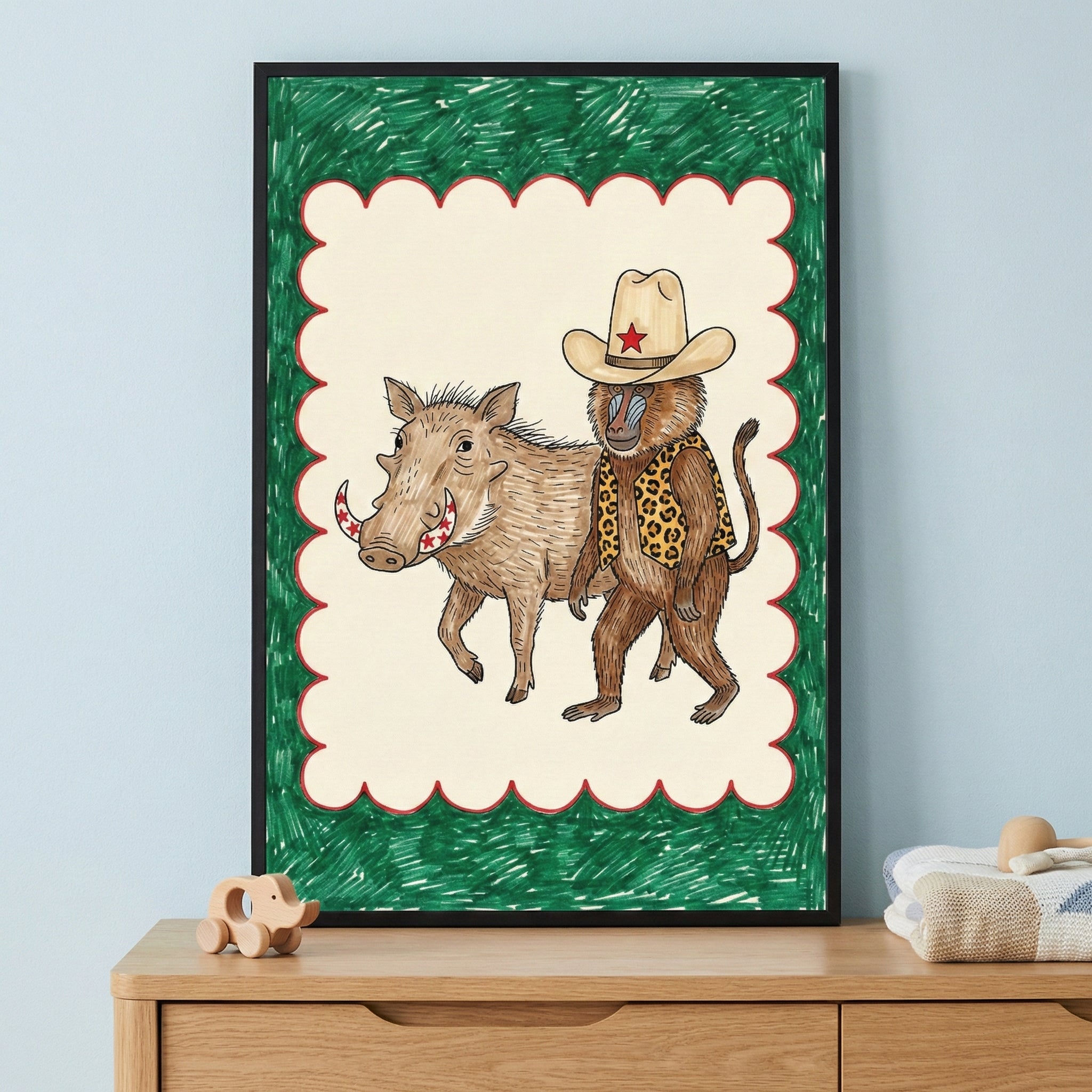 Wild West Pals - Safari Framed Wall Art for Nursery, Playroom or Kids Bedrooms