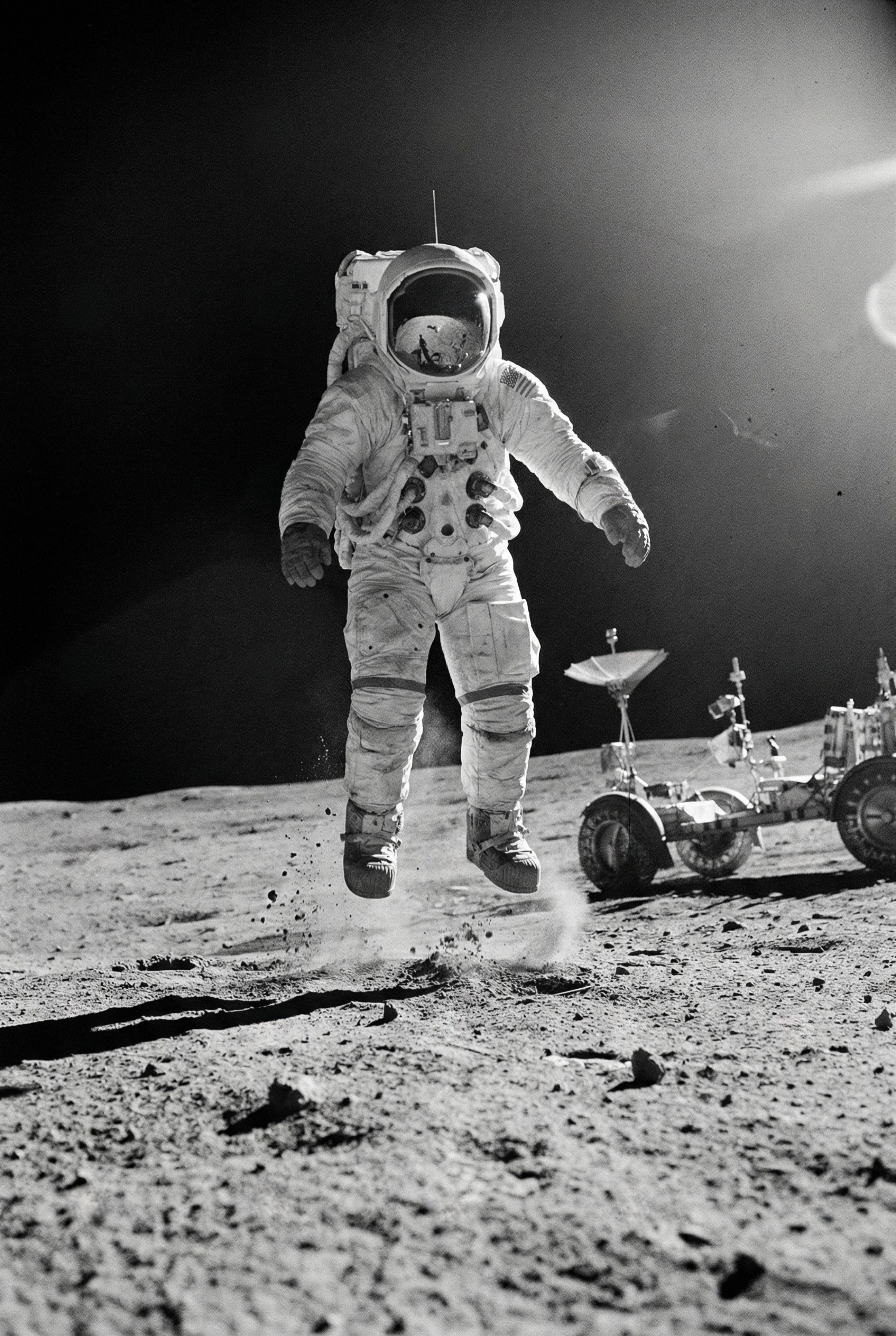 Monochrome Moon Jumping Astronaut Wall Art - Lunar Leap