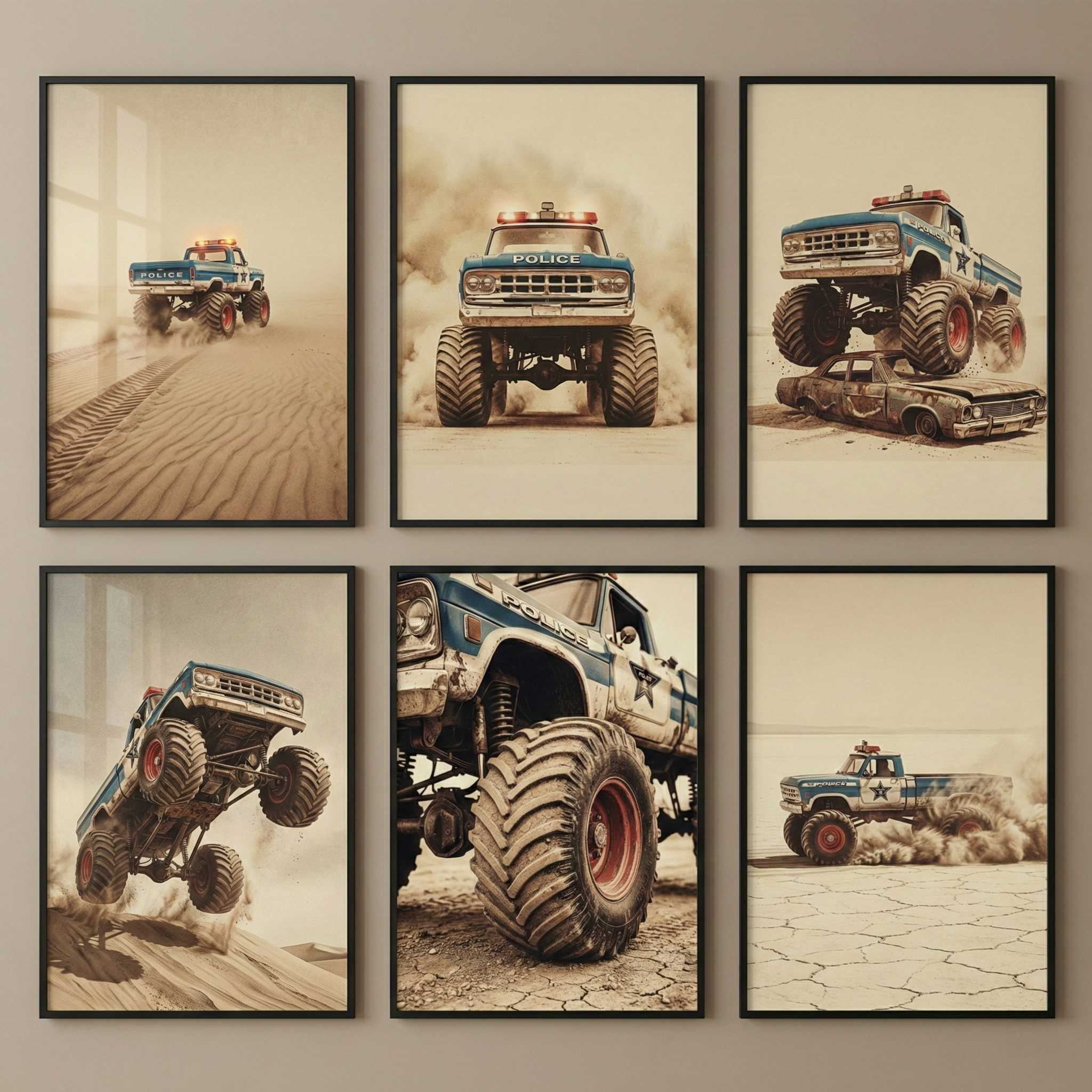 Monster Truck Playroom Wall Art Set of 6 - Desert Patrol Beast