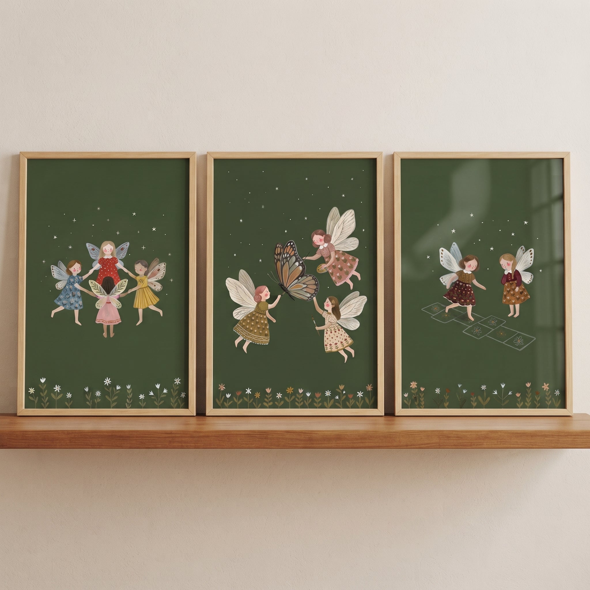 Moody Forest Floor Fairies Wall Art Set of 3 - Magical Forest Fairies