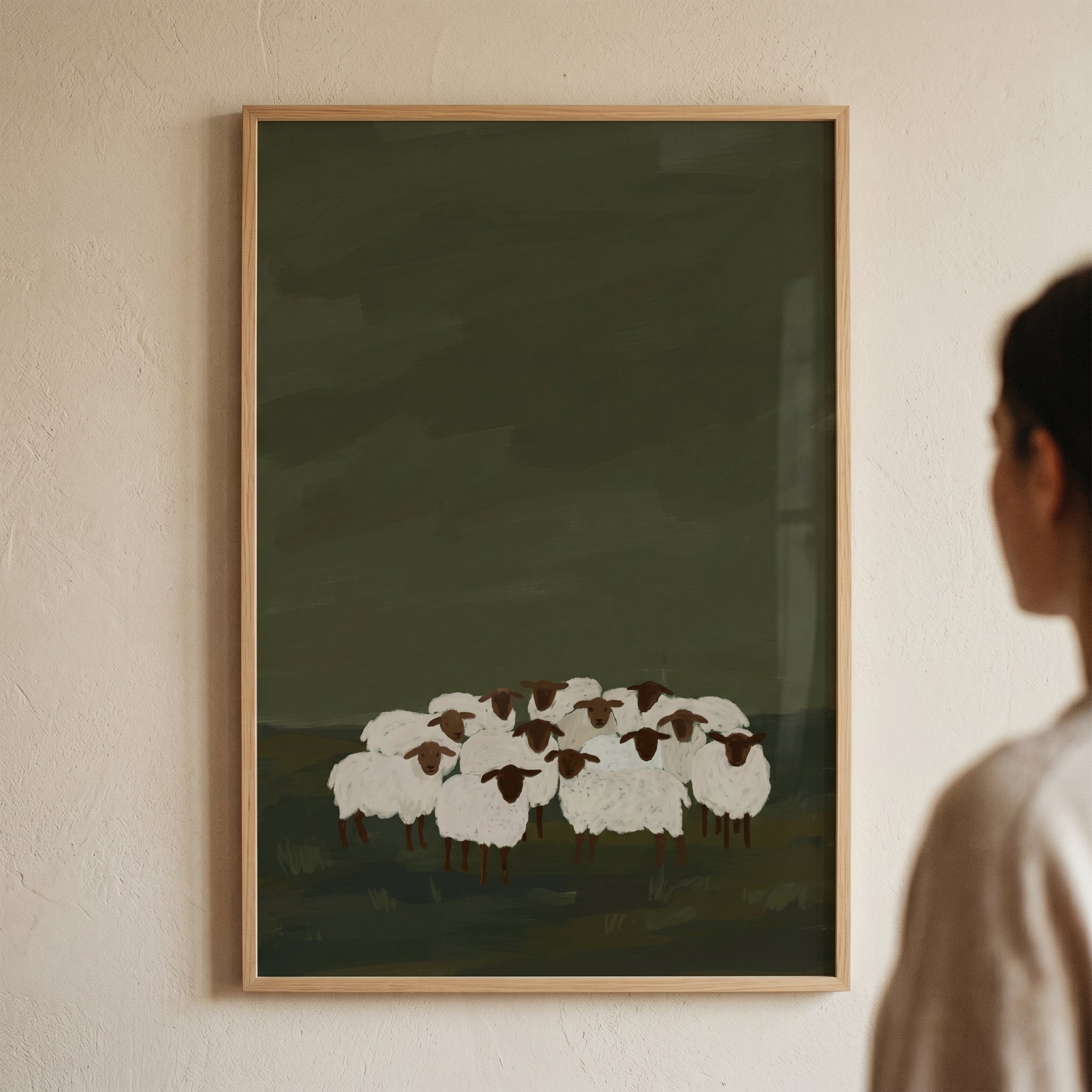 Moody Forest Green Sheep Wall Art - Moody Meadow Flock