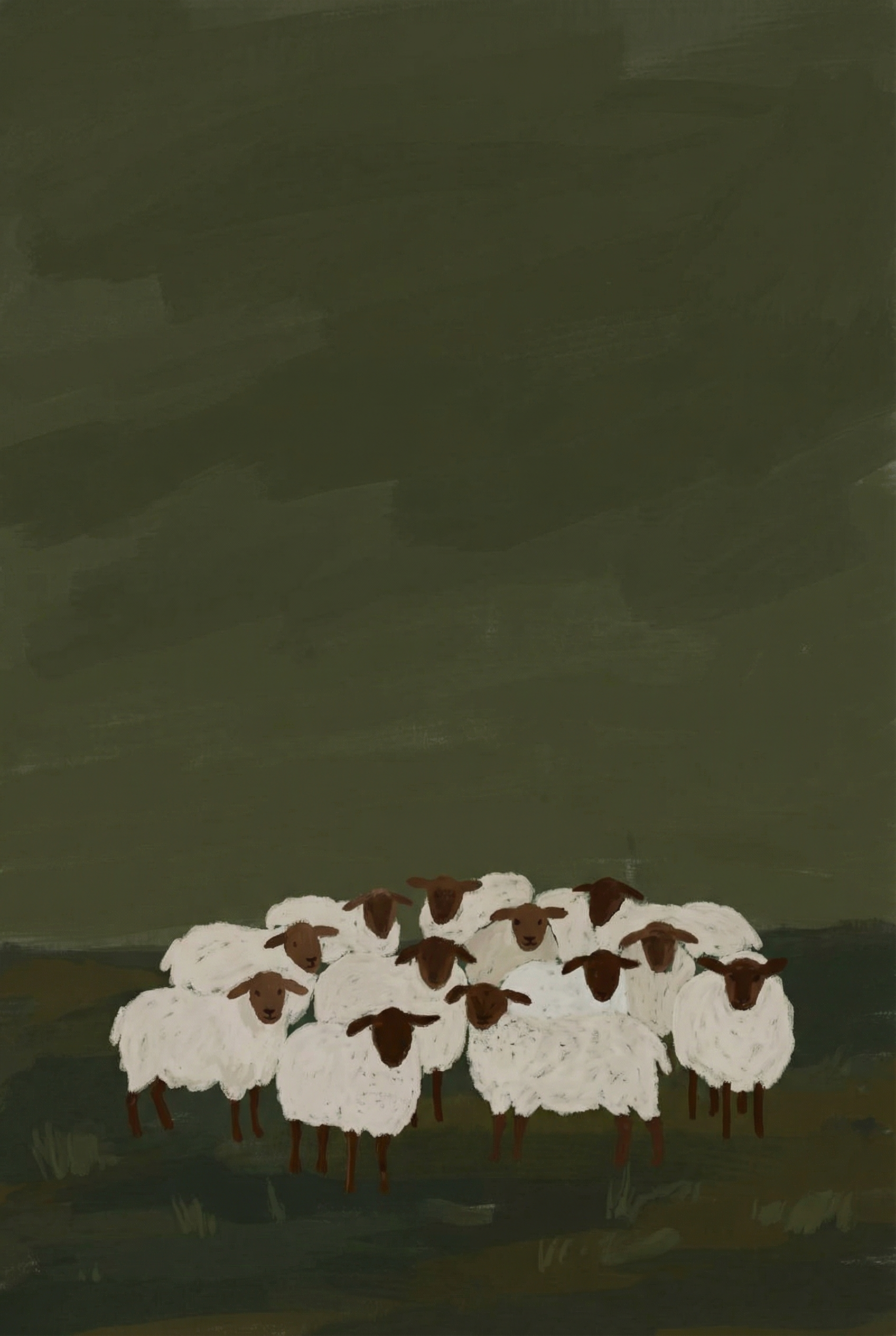 Moody Forest Green Sheep Wall Art - Moody Meadow Flock