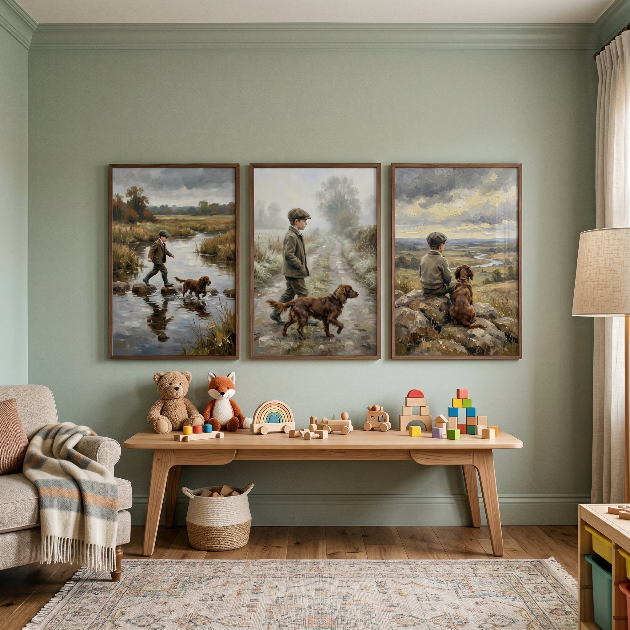 Moody Nature Boy Dog Wall Art Set of 3 - The Quiet Journey