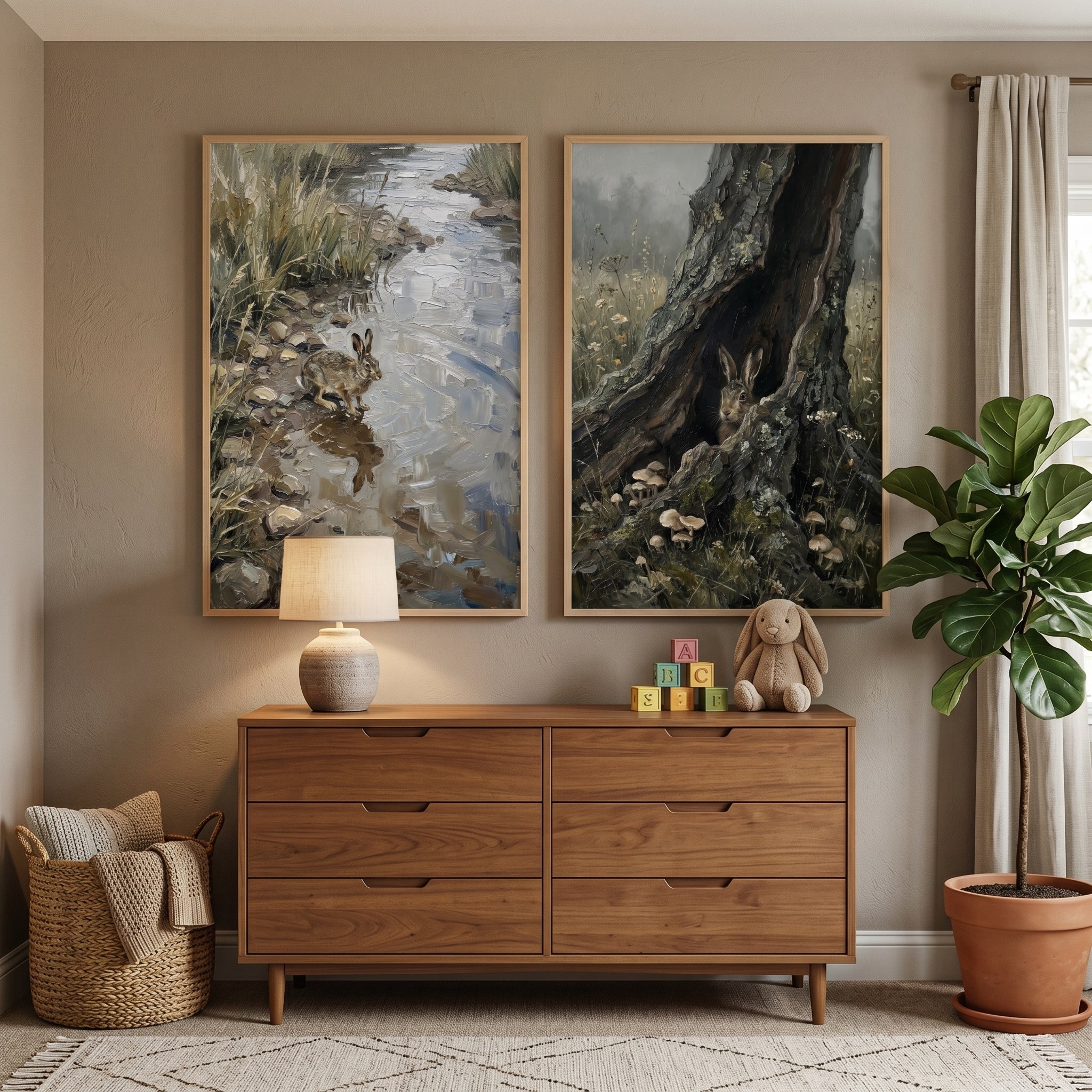 Moody Nature Hare Wall Art Set of 2 - Wild Hare Reflections