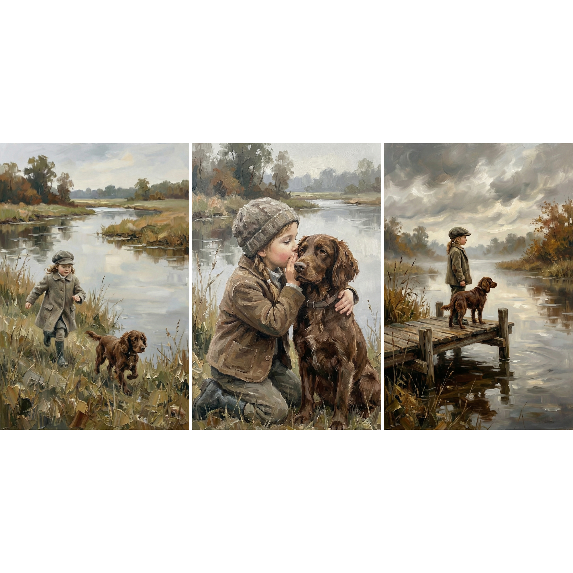 Moody River Child Dog Wall Art Set of 3 - Quiet Waters Bond