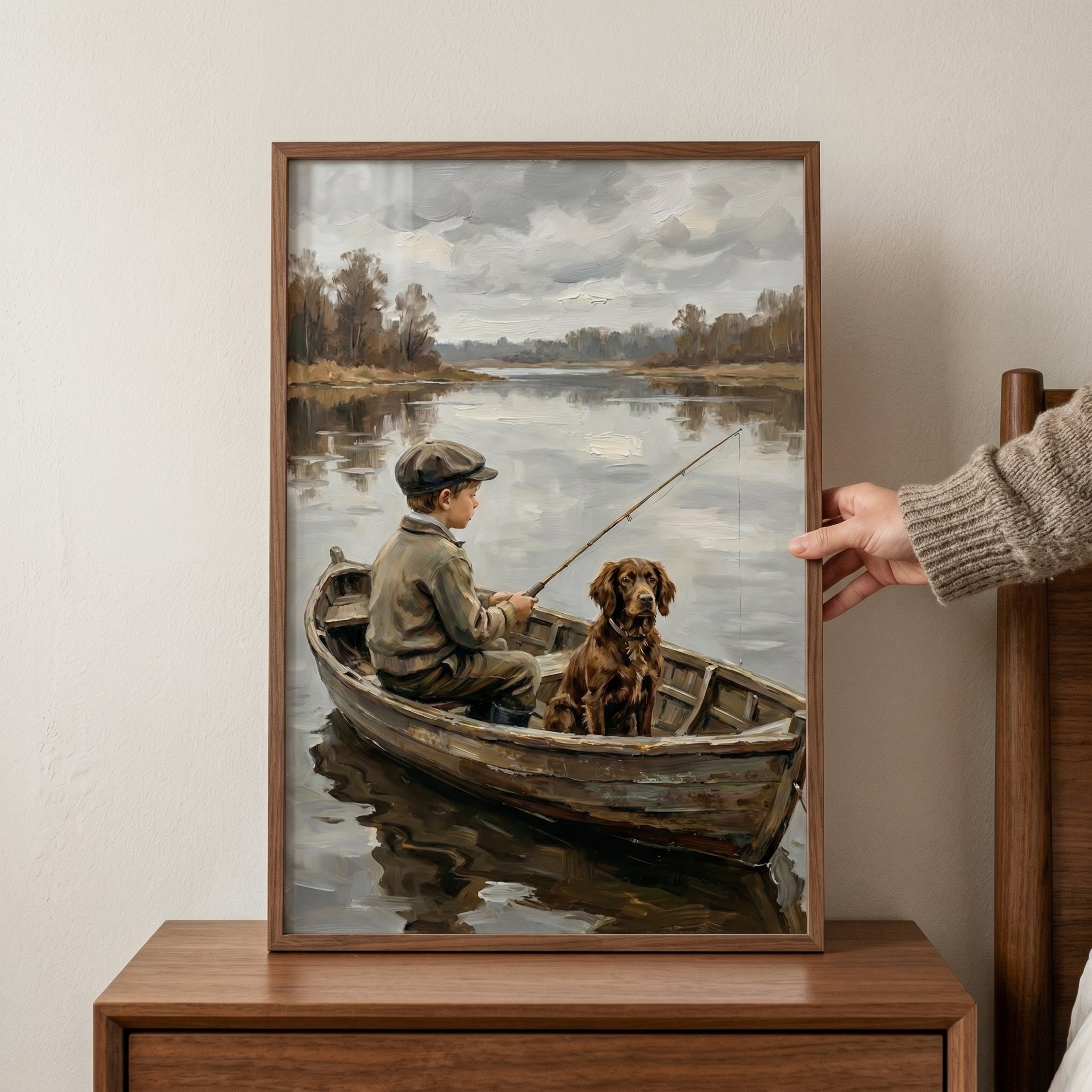Moody River Fishing Boy Wall Art - Quiet Lake Companions