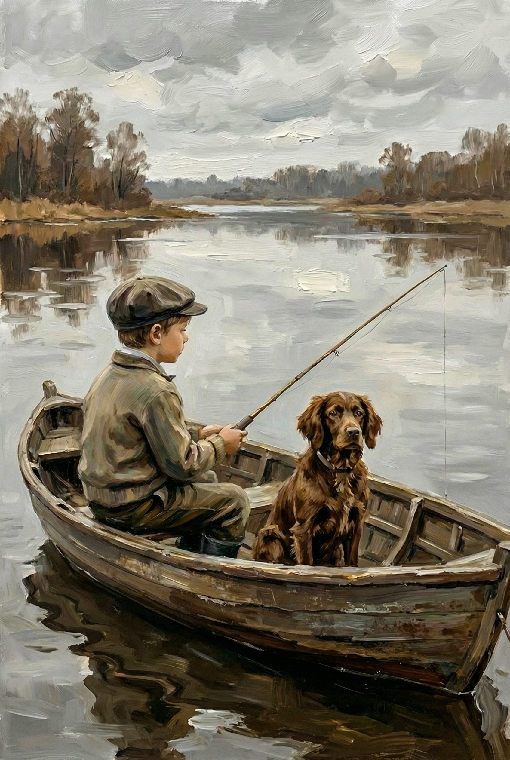 Moody River Fishing Boy Wall Art - Quiet Lake Companions