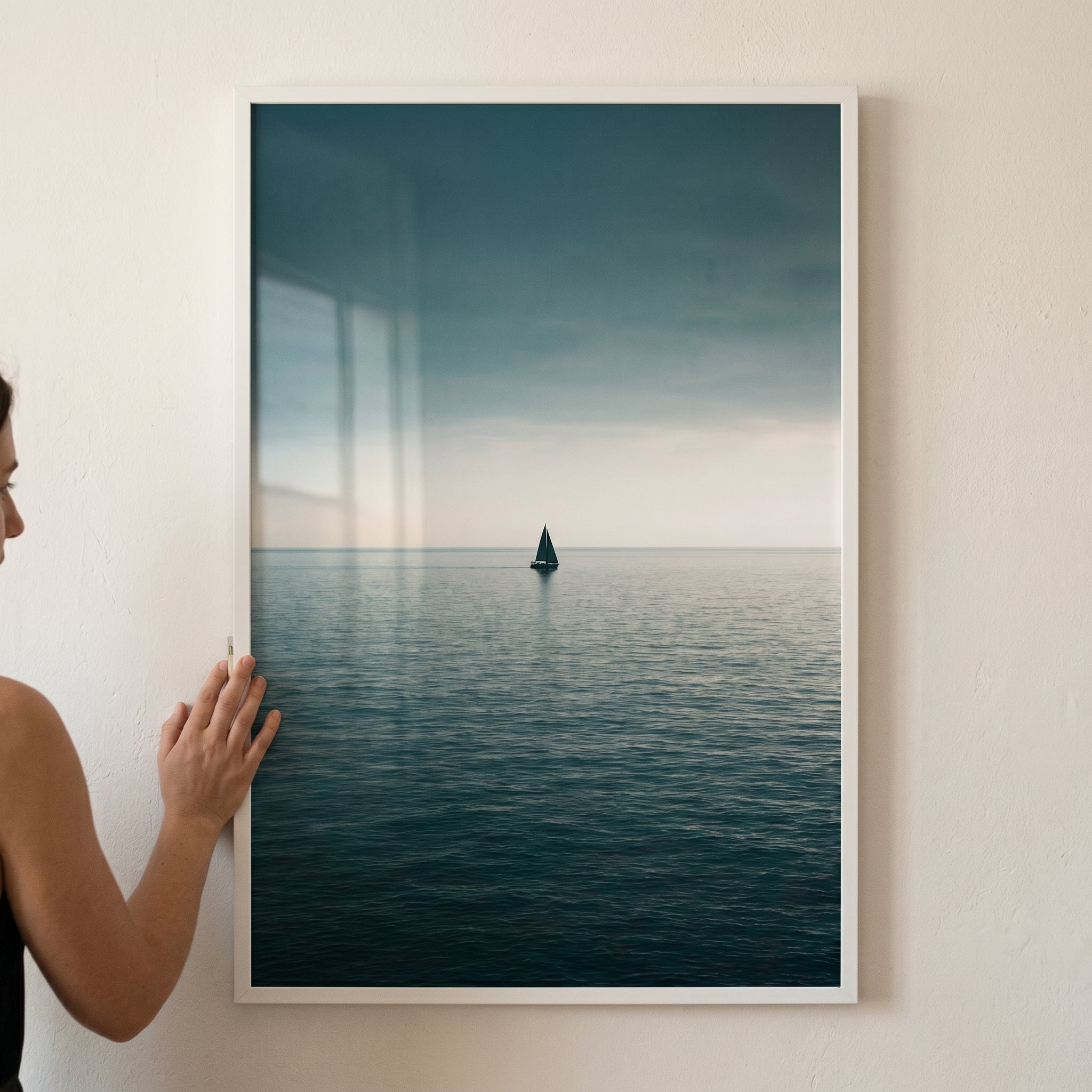 Moody Teal Sea Sailboat Wall Art - Lone Sail Serenity