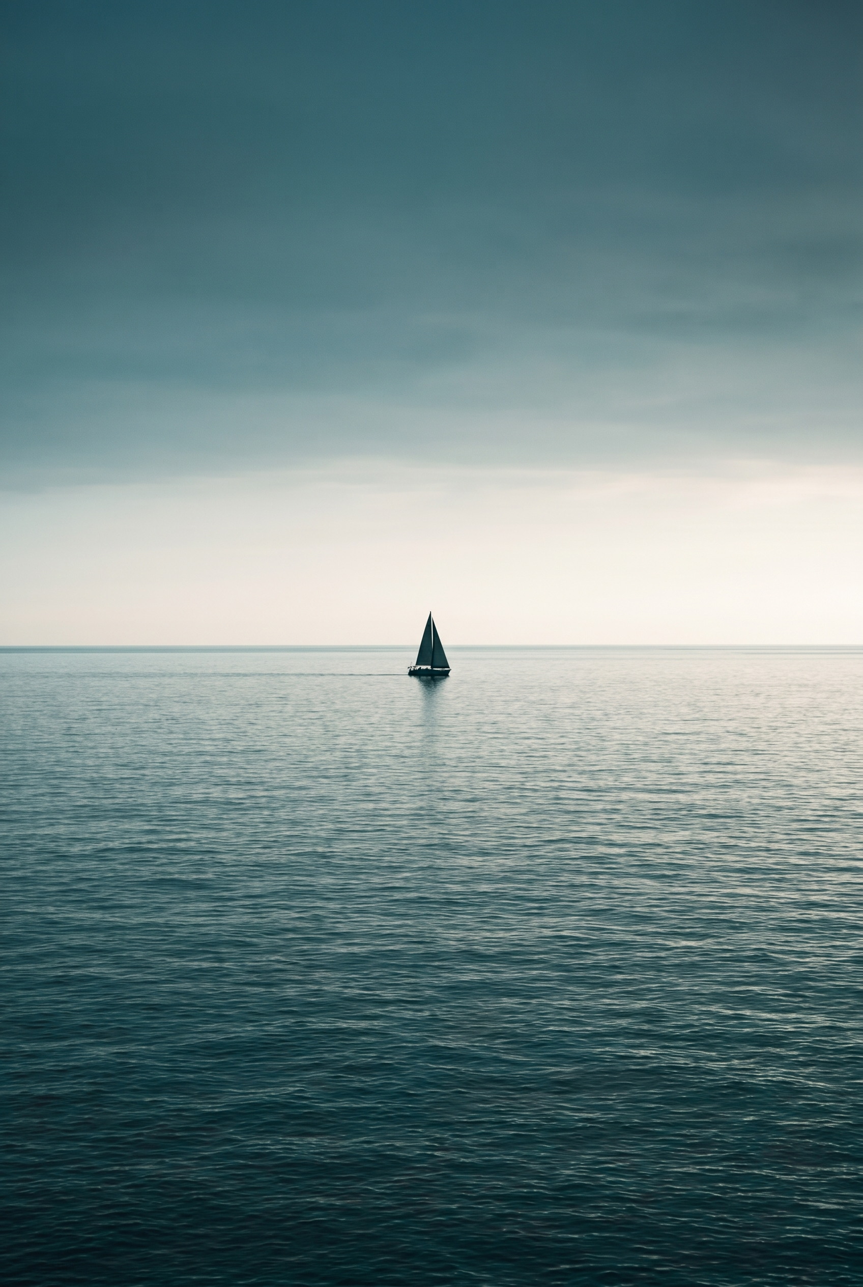 Moody Teal Sea Sailboat Wall Art - Lone Sail Serenity