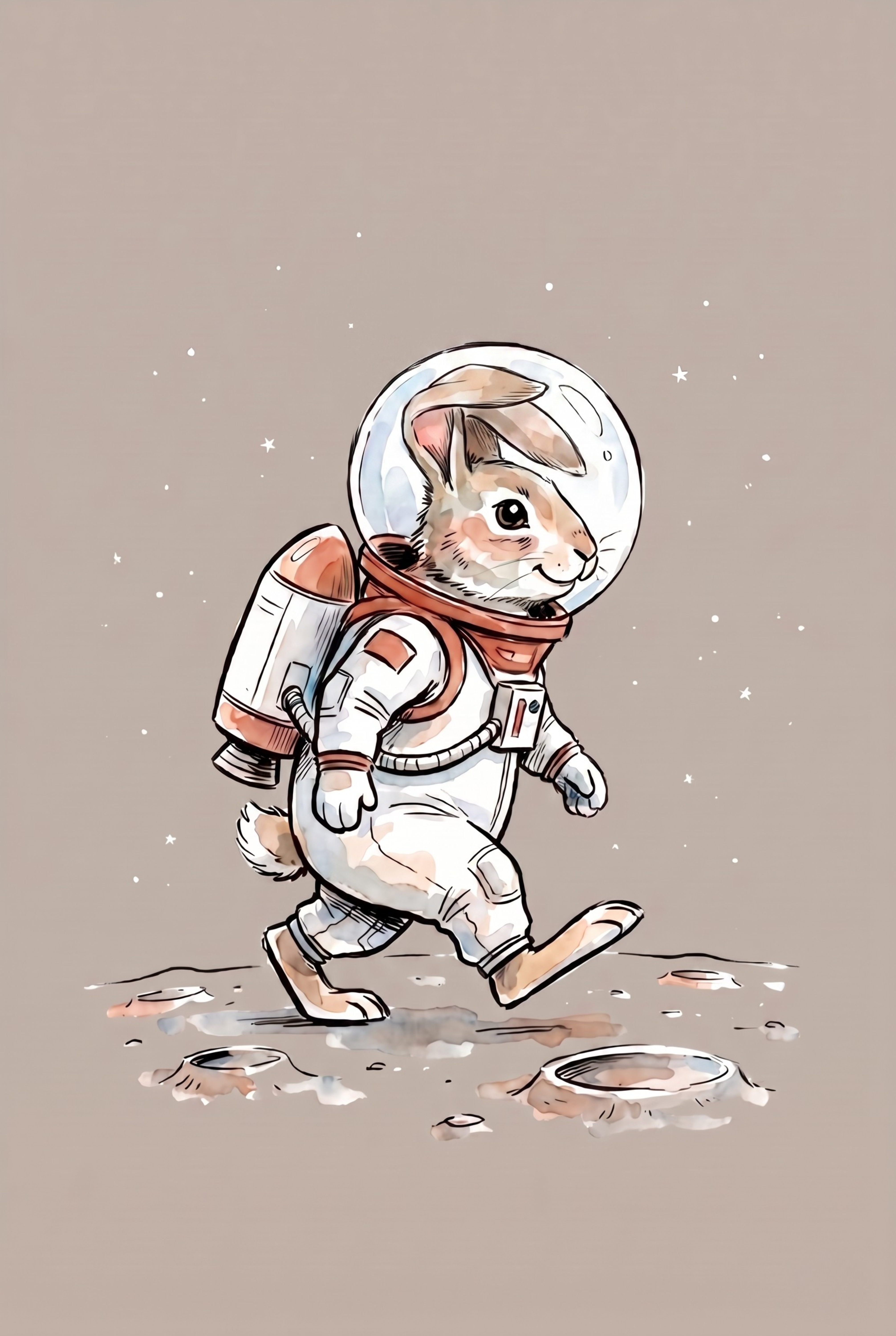 Moon Walking Astronaut Bunny Wall Art - Lunar Rabbit Walk