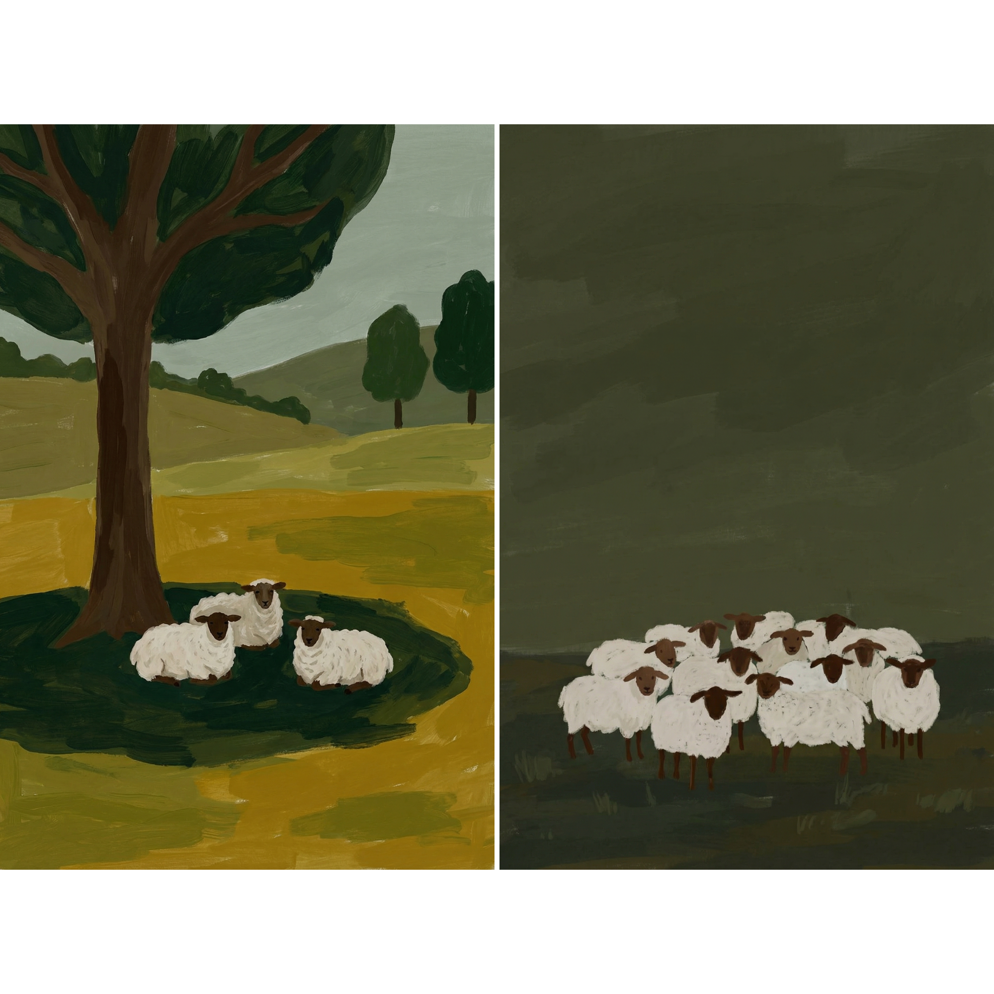 Moss Green Flock Sheep Wall Art Set of 2 - Shade And Storm