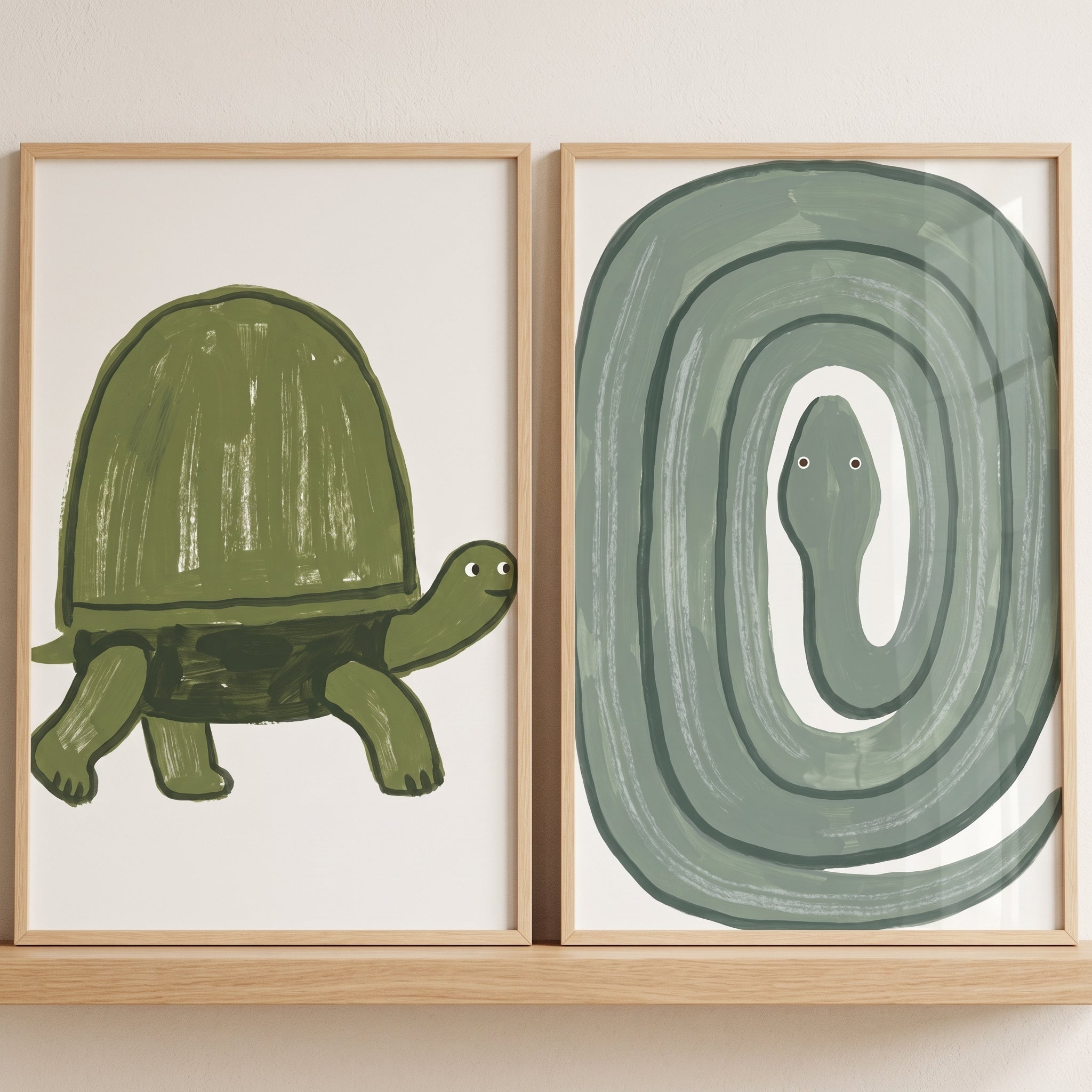 Moss Green Textured Reptile Animals Wall Art Set of 2 - Shell And Slither