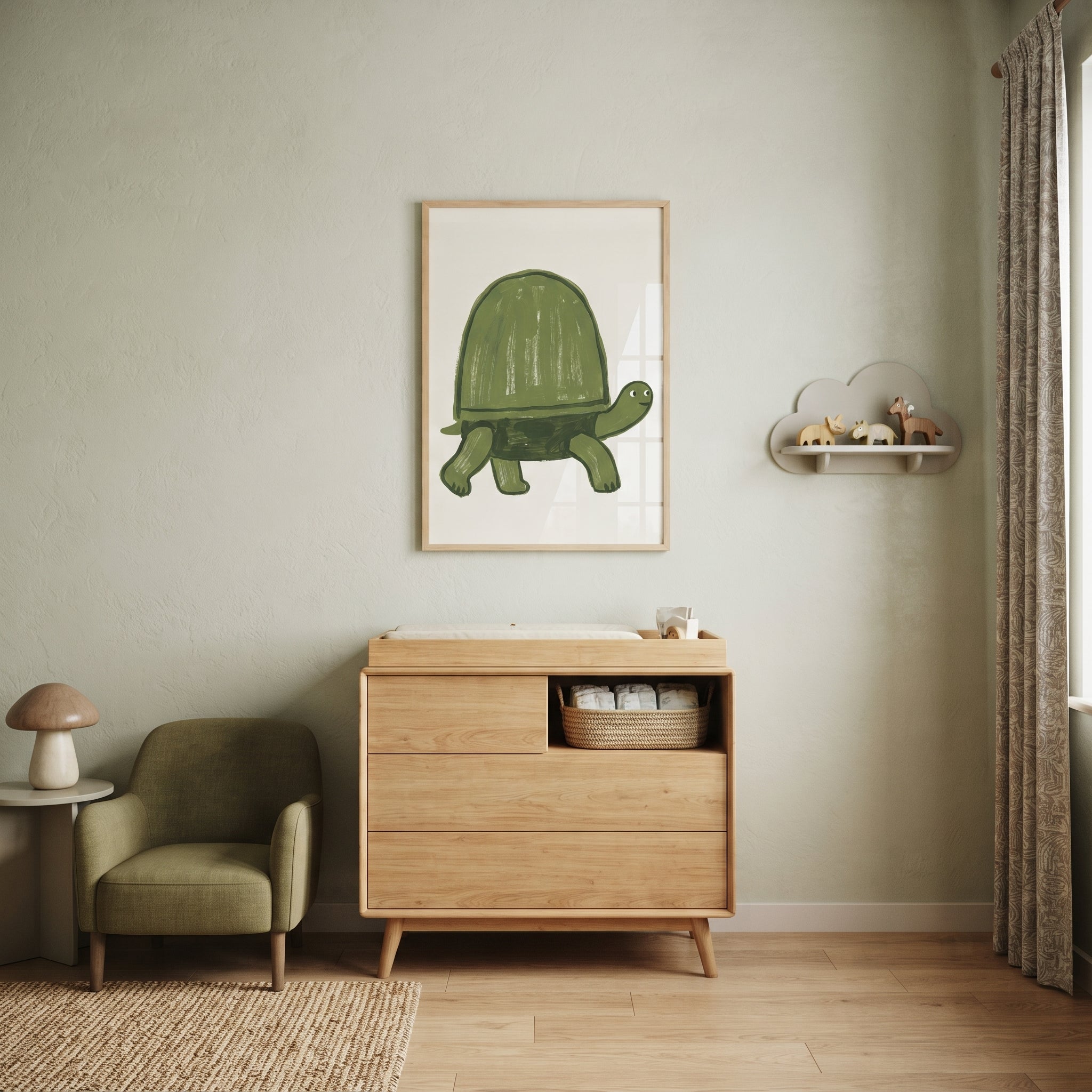Moss Green Turtle Wall Art - Green Shell Walker