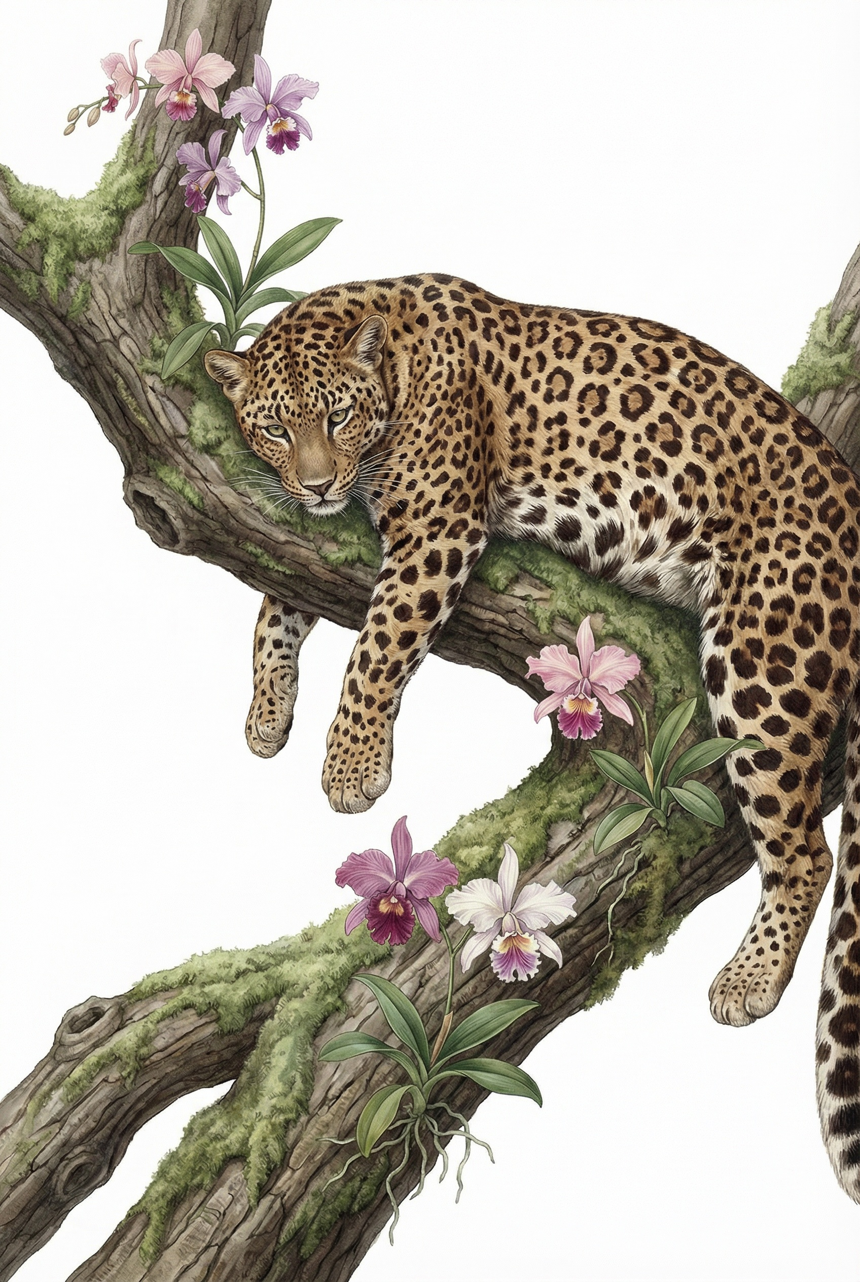 Mossy Branch Orchid Leopard Wall Art - Spotted Floral Repose