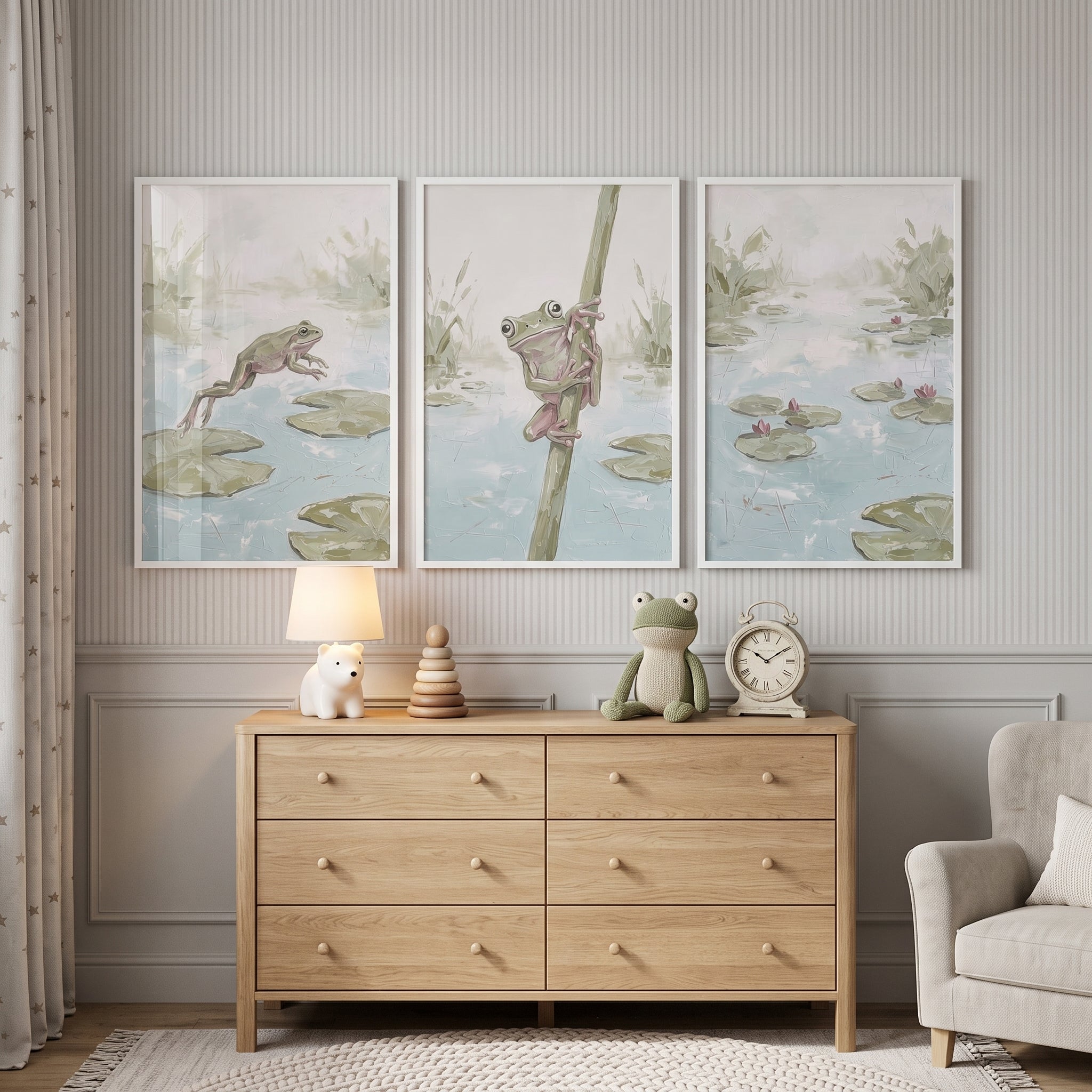 Mossy Green Lily Pad Wall Art Set Of 3 - Marshland Trio