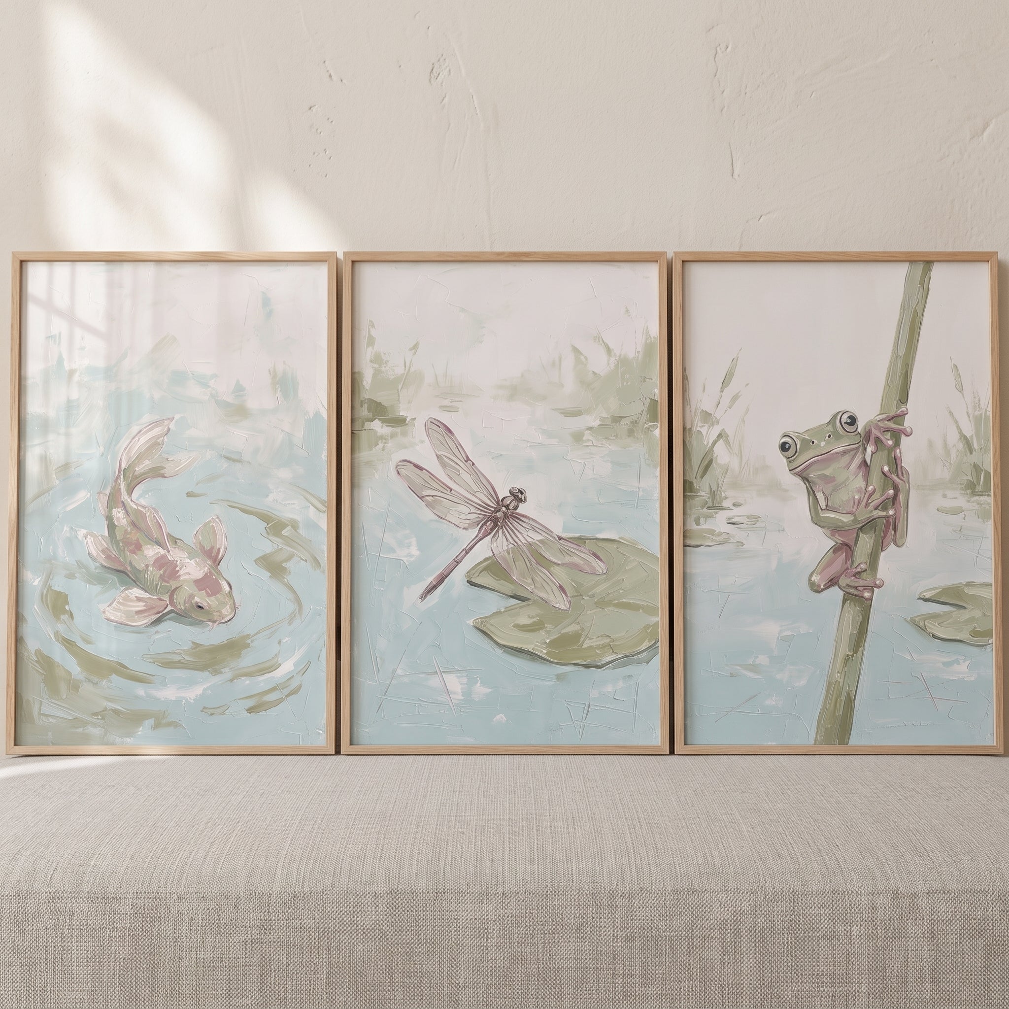 Mossy Green Pond Wall Art Set Of 3 - Gentle Marsh Life