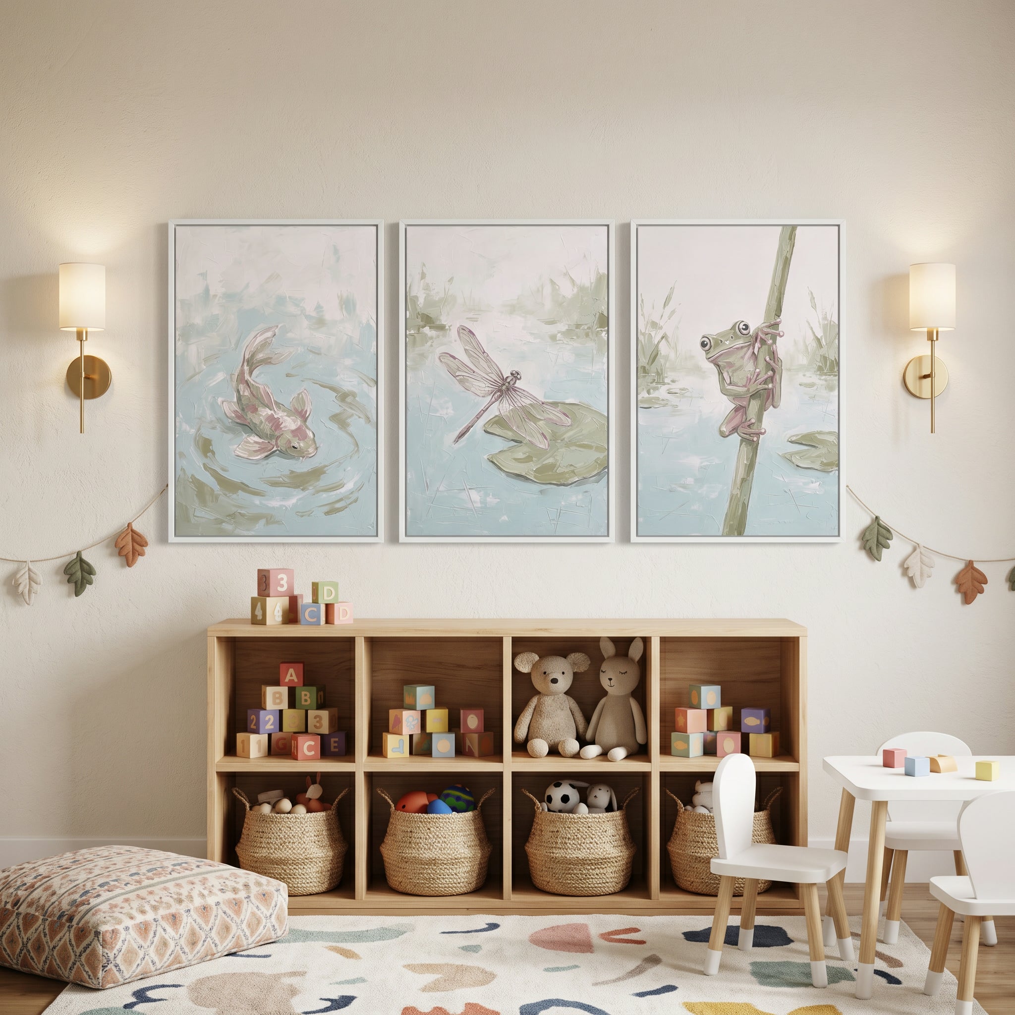 Mossy Green Pond Wall Art Set Of 3 - Gentle Marsh Life