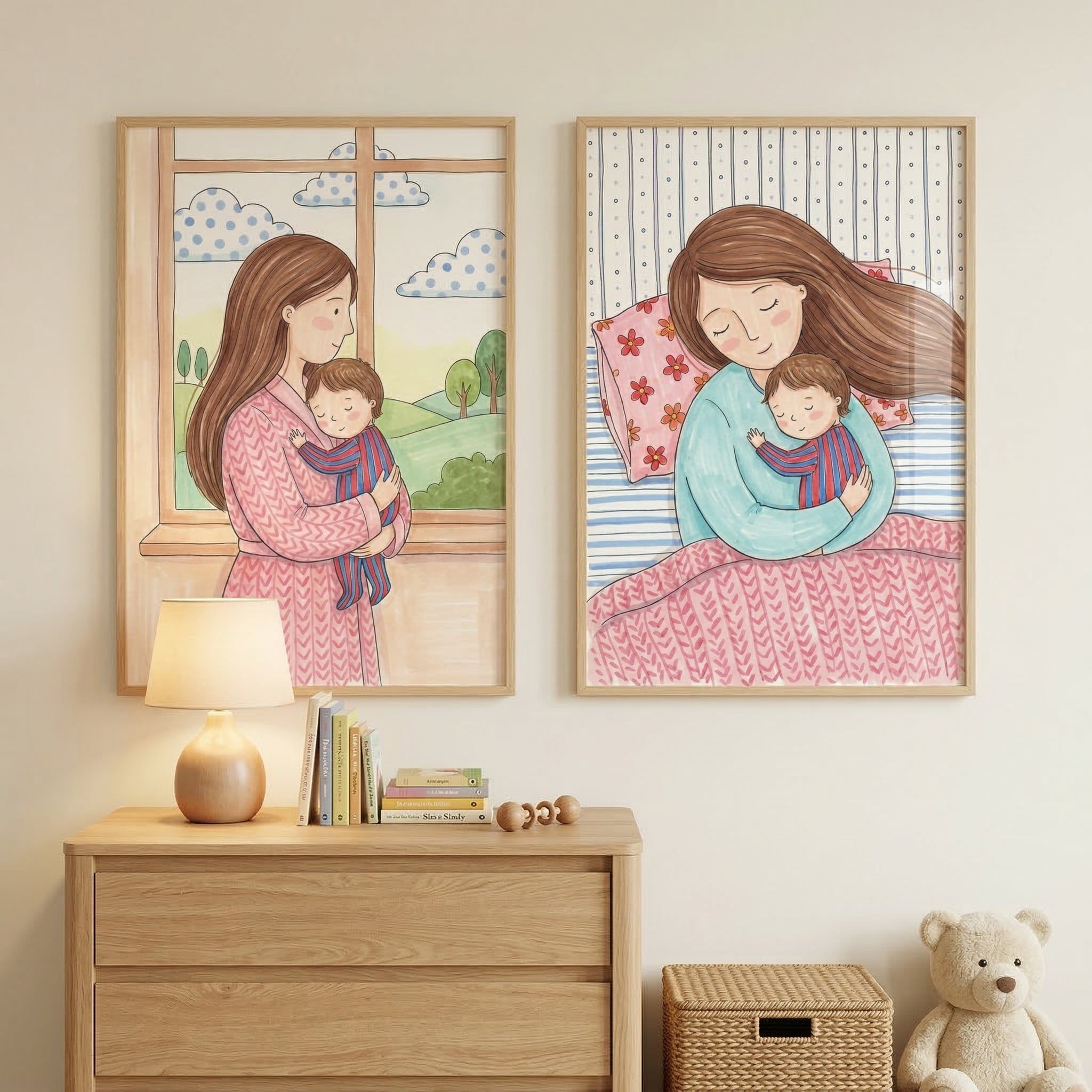 Mother Baby Cuddle Wall Art Set of 2 - Maternal Embrace