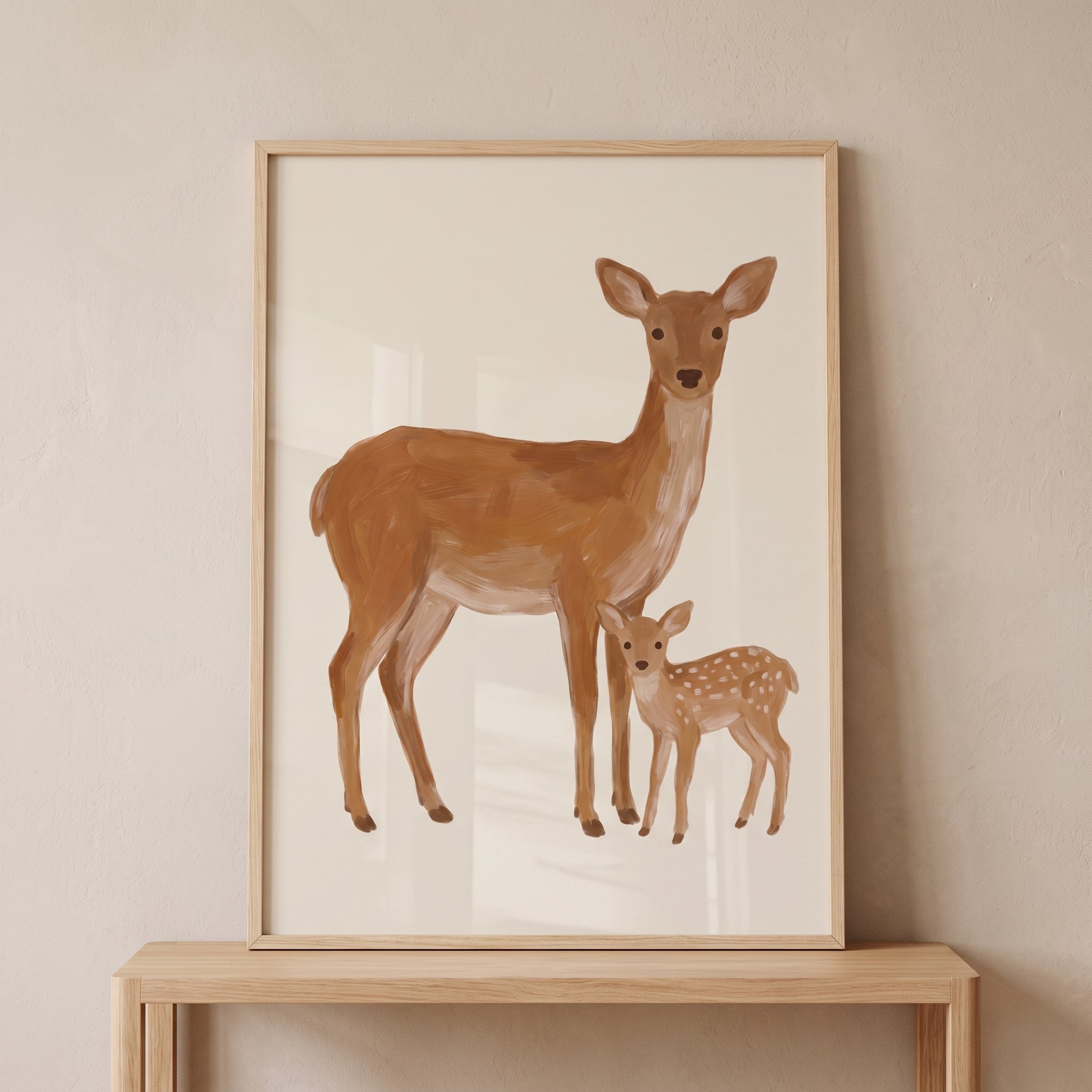 Mother Baby Deer Wall Art - Woodland Mother Bond
