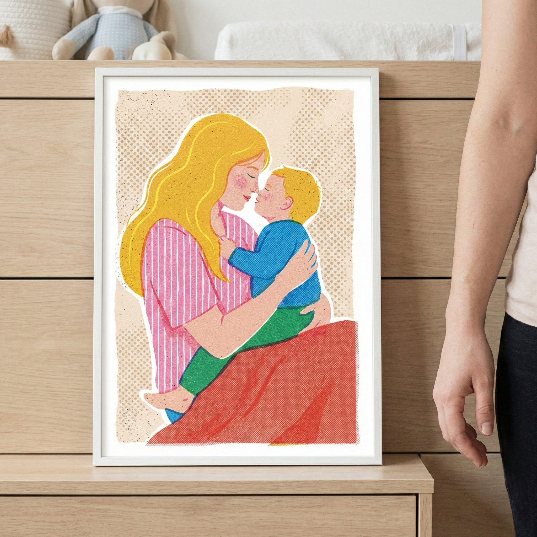 Mother And Child Retro Illustrative Wall Art - Mother's Gentle Love