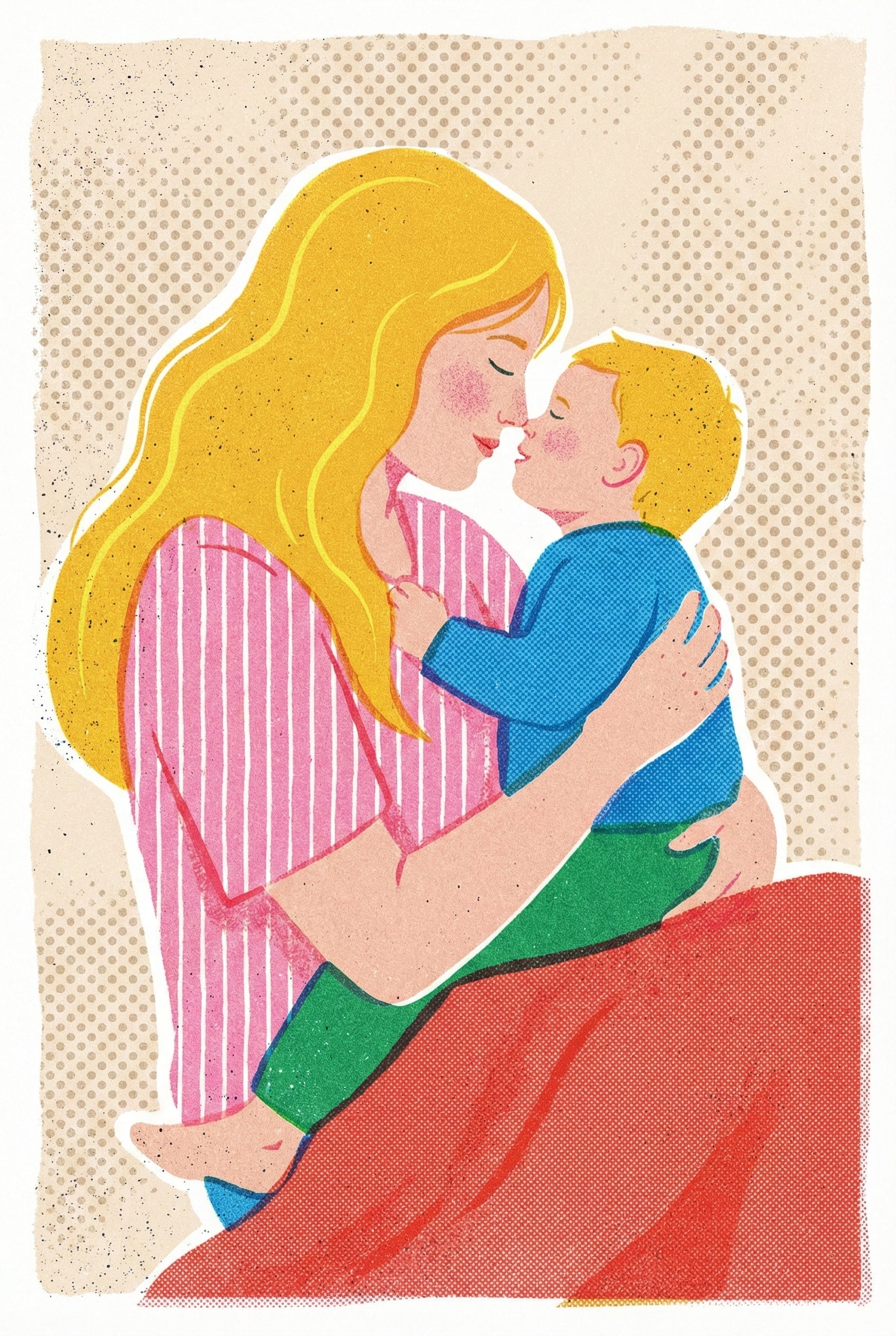 Mother And Child Retro Illustrative Wall Art - Mother's Gentle Love