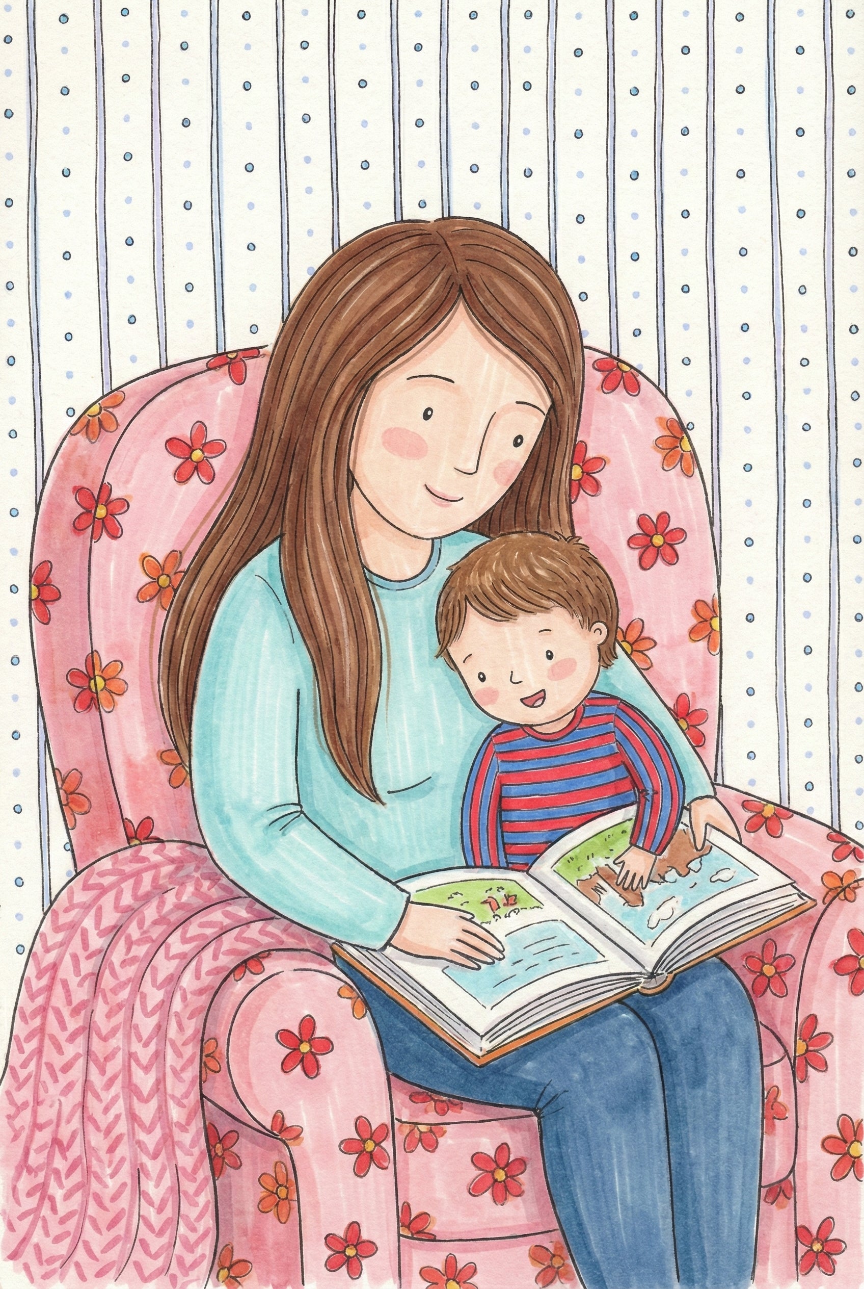 Mother And Son  Reading Wall Art - Storybook Hugs