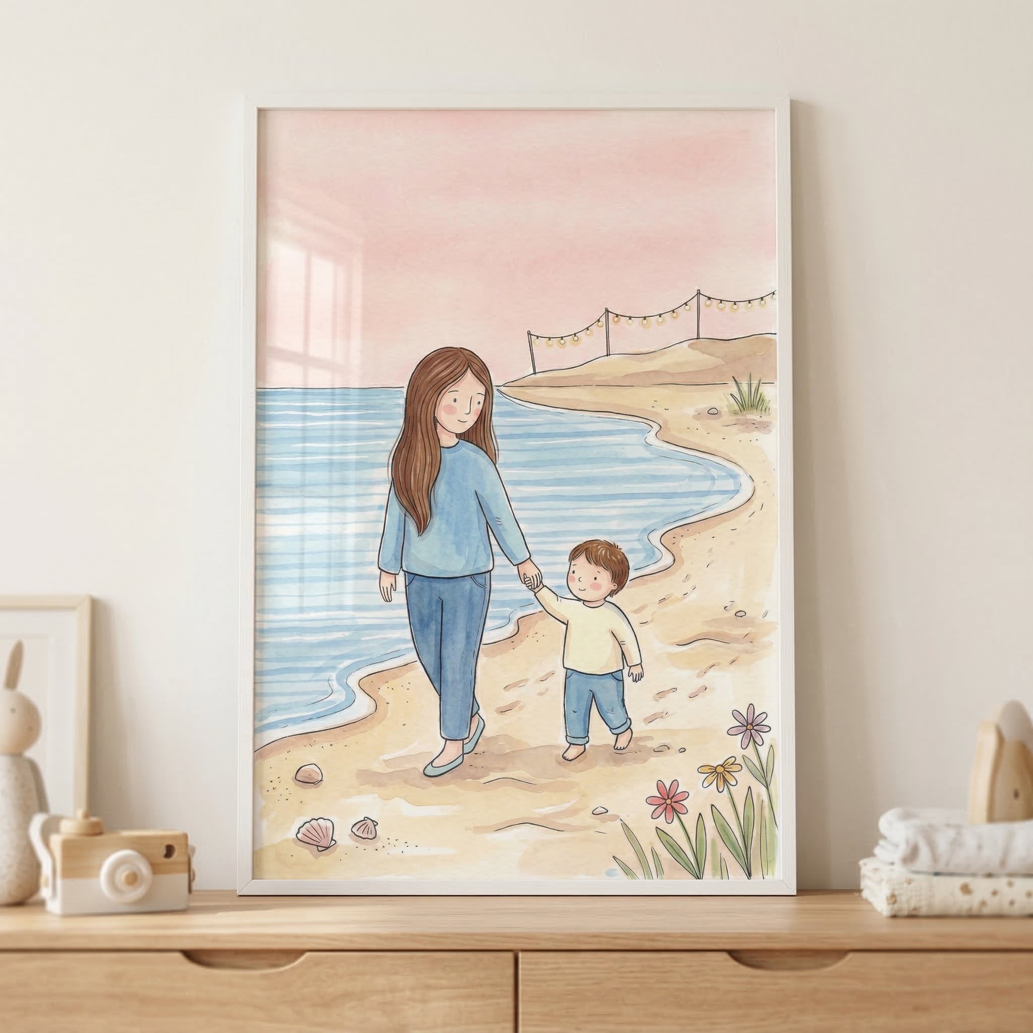 Mother And Son Beach Walk Wall Art - Seaside Stroll
