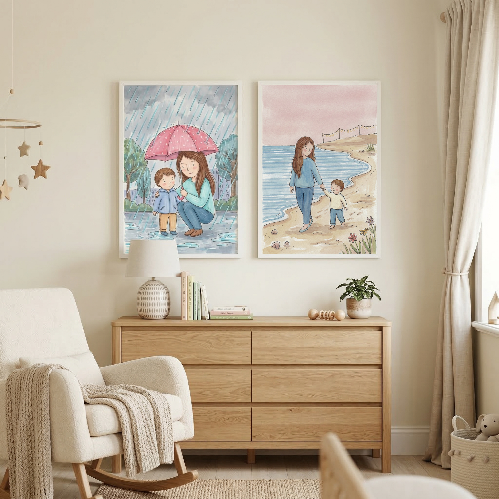 Mother Son Outdoor Stroll Wall Art Set of 2 - Rain Or Shine