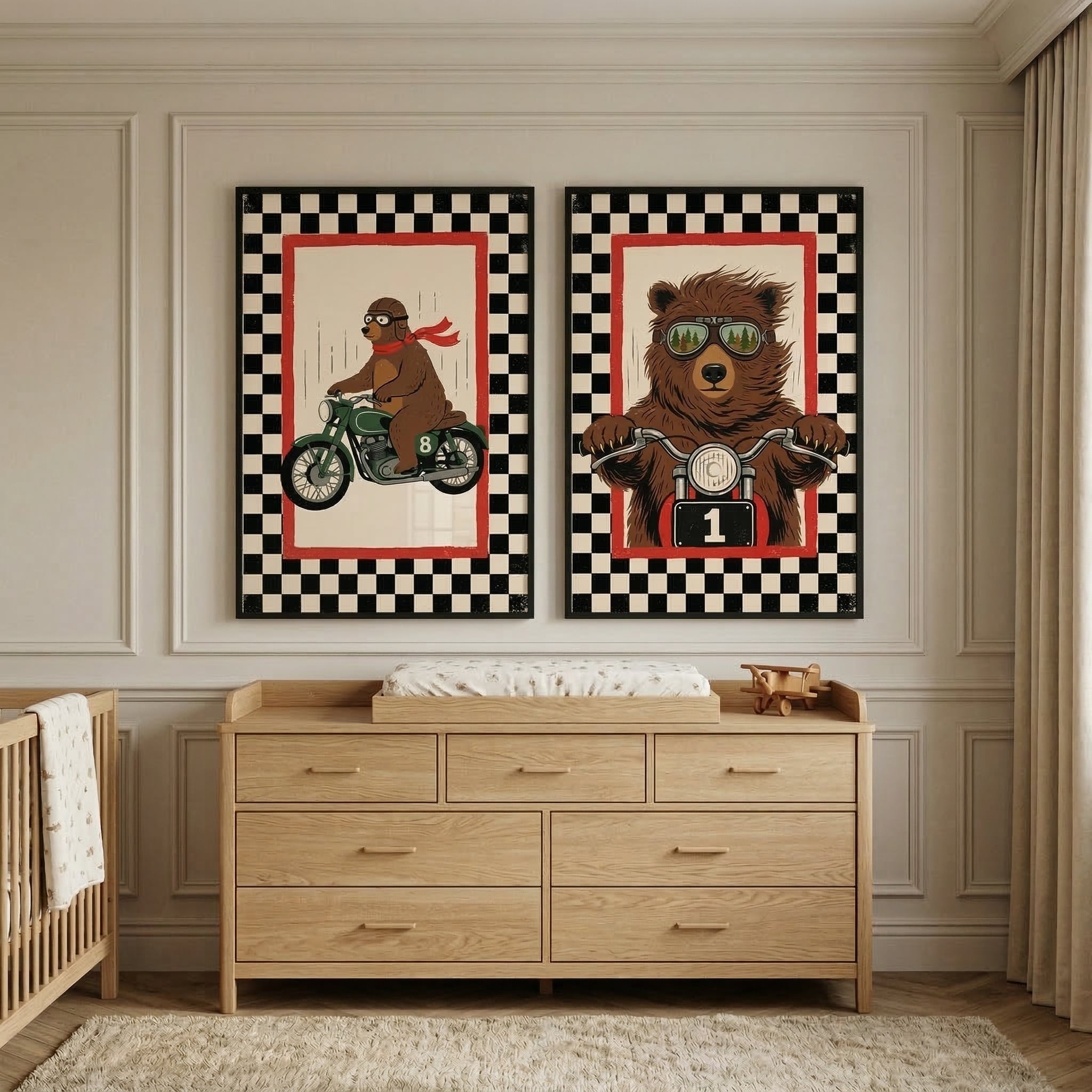 Motorcycle Bear Wall Art Set of 2 - Biker Bear Duo