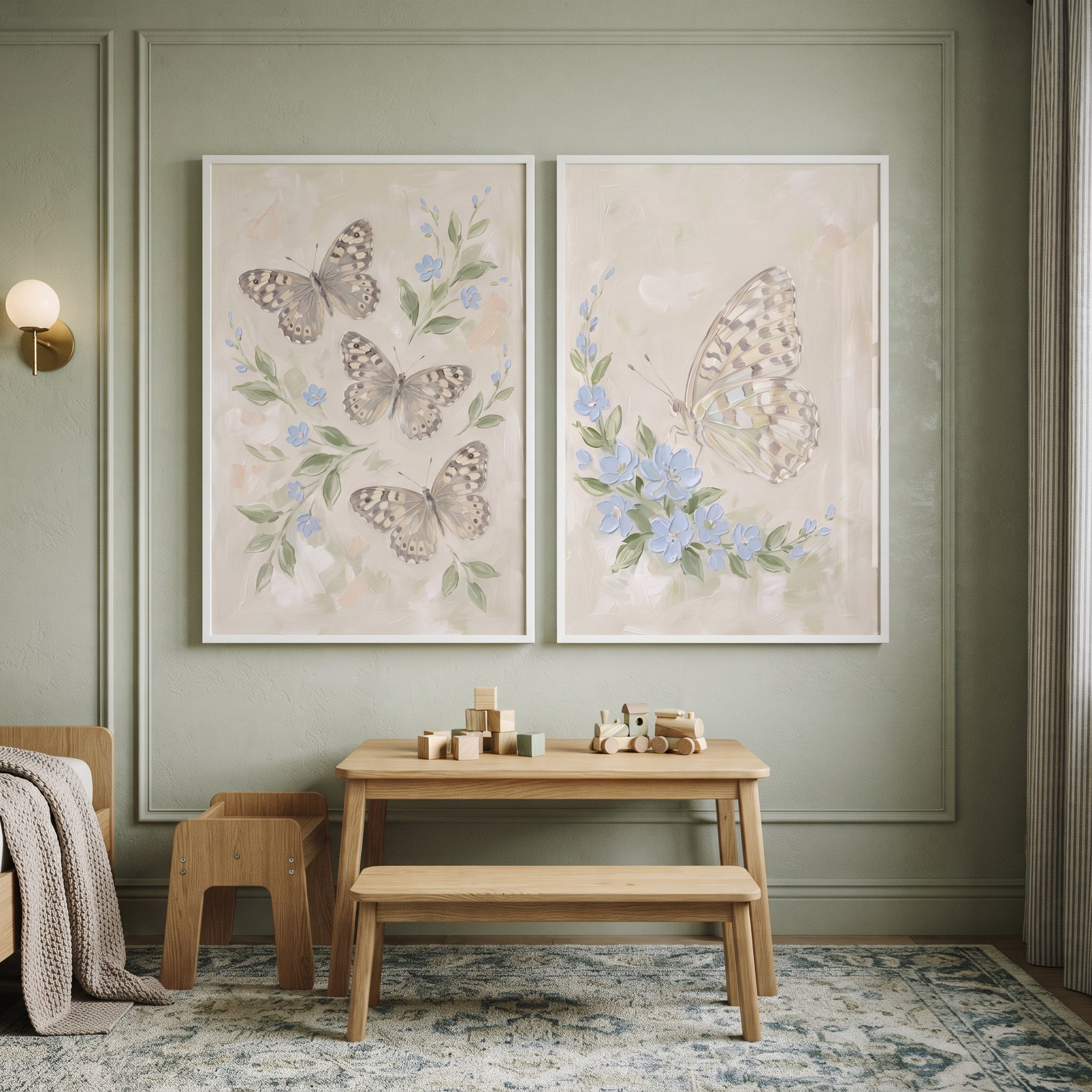 Mottled Wing Botanical Butterfly Wall Art Set of 2 - Blue Bloom Flutter