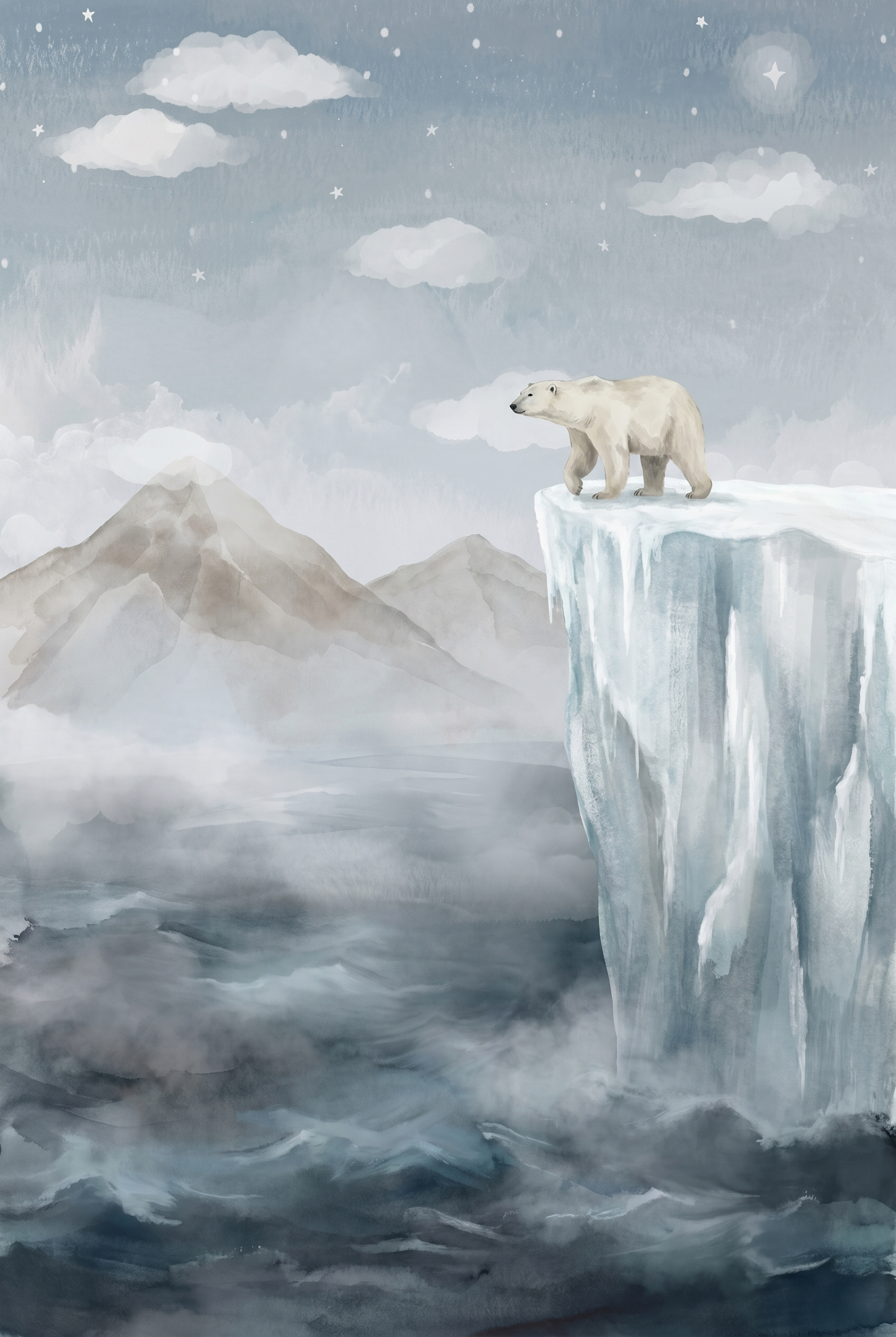 Mountain Polar Bear Wall Art - Silent Arctic Horizon