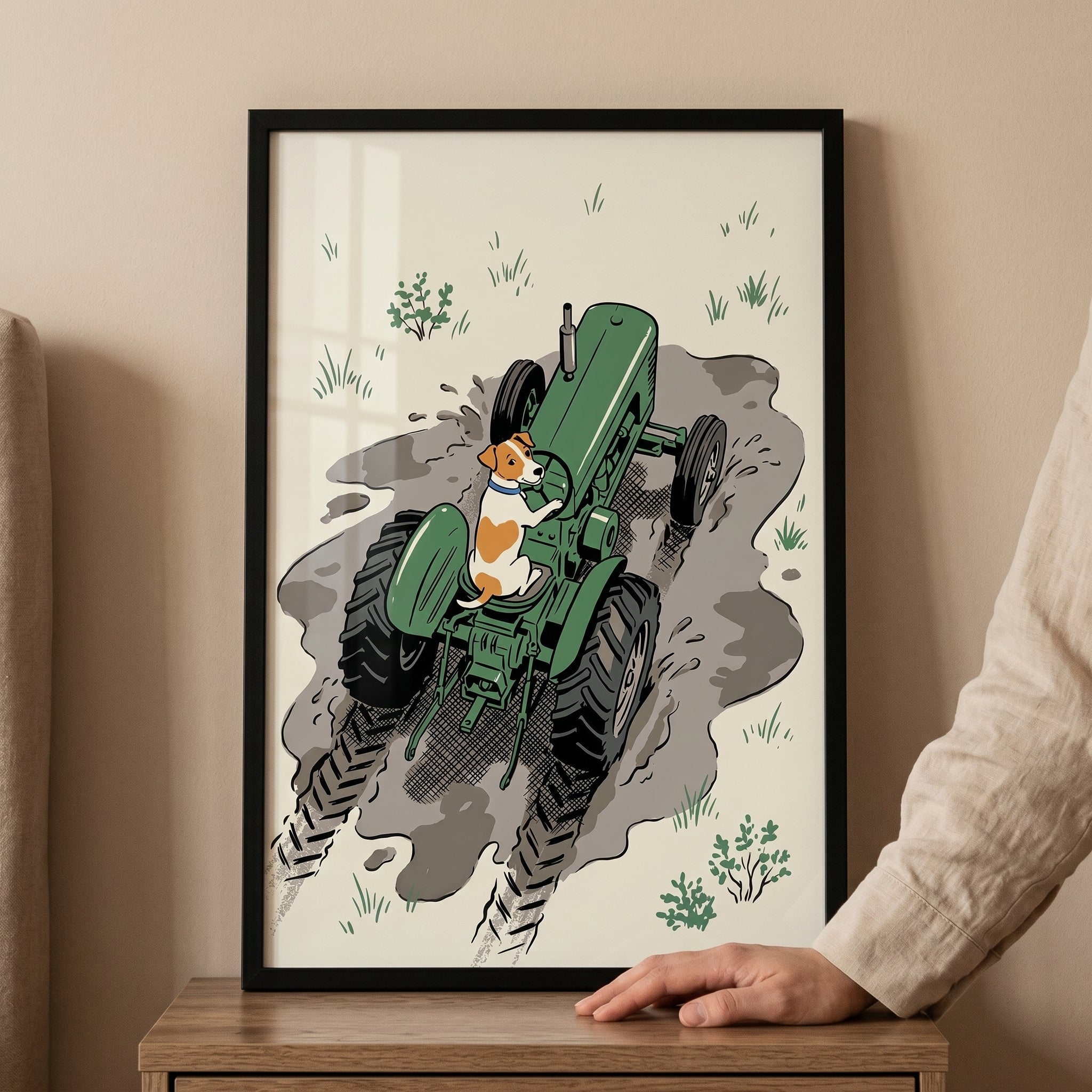 Muddy Green Tractor Dog Wall Art - Muddy Farmer Pup
